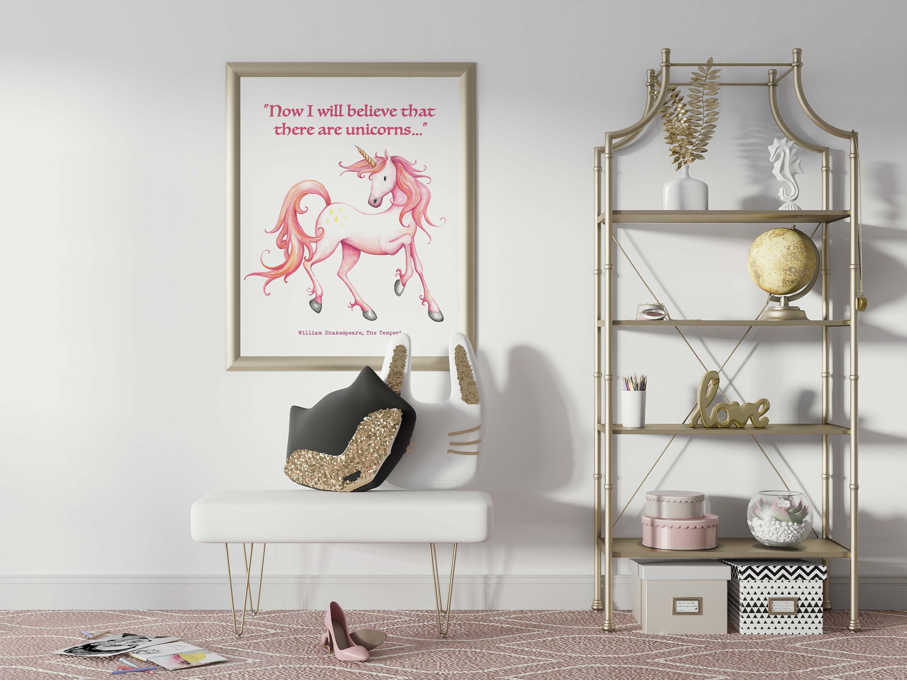 Unicorn Print Shakespeare The Tempest, Now I Will Believe That There Are Unicorns Quote