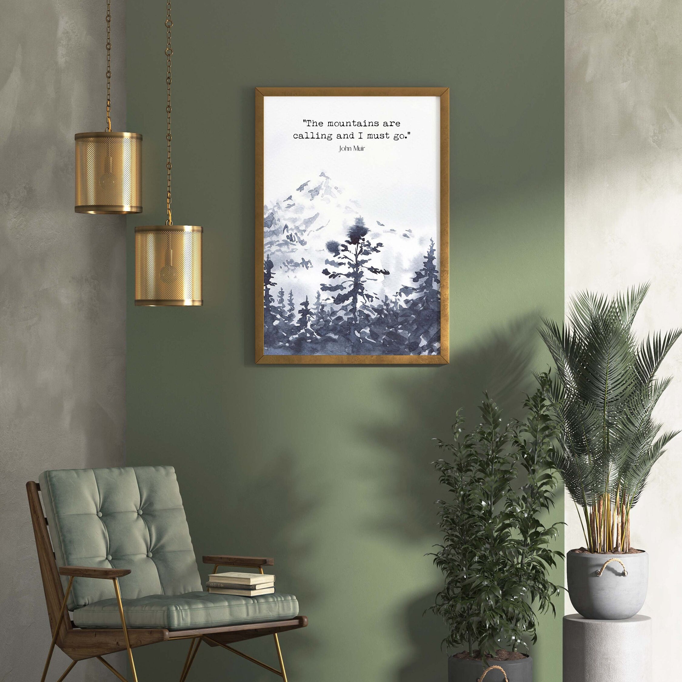 John Muir Print The Mountains Are Calling Country Decor, Nature Quote Wall Art Prints for Living Room