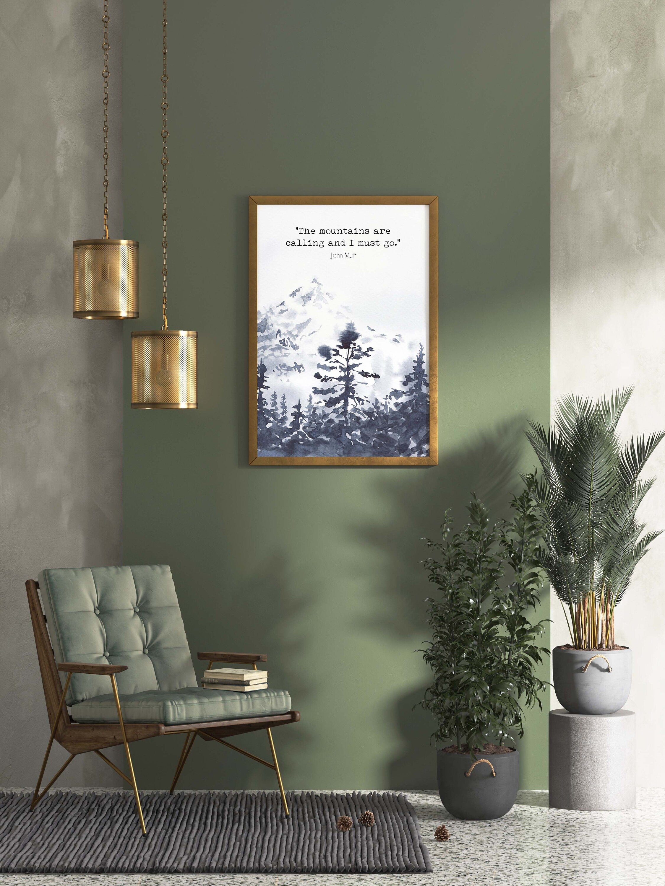 John Muir Print The Mountains Are Calling Country Decor, Nature Quote Wall Art Prints for Living Room