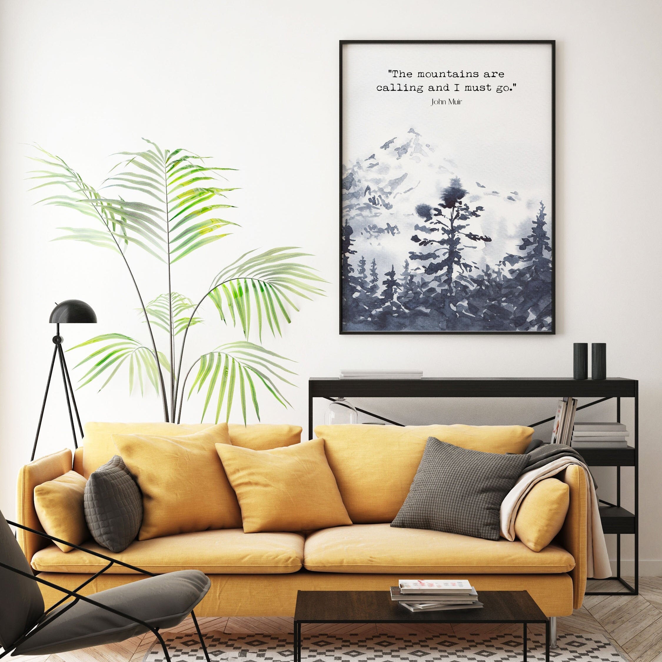 John Muir Print The Mountains Are Calling Country Decor, Nature Quote Wall Art Prints for Living Room