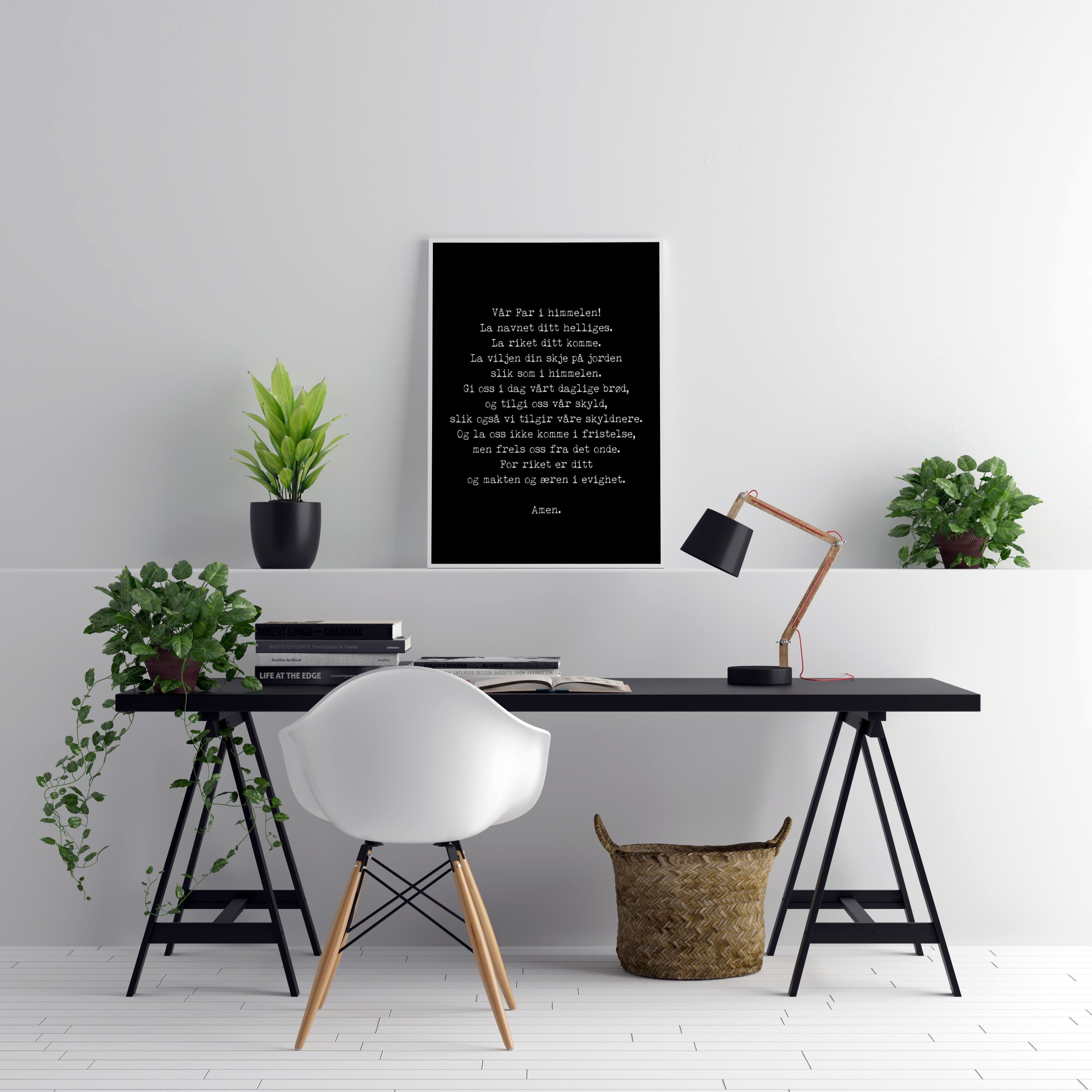 Norwegian LORD's Prayer Unframed Quote Print in Black & White, Var Far Our Father Prayer Christian Wall Art Inspirational Quote