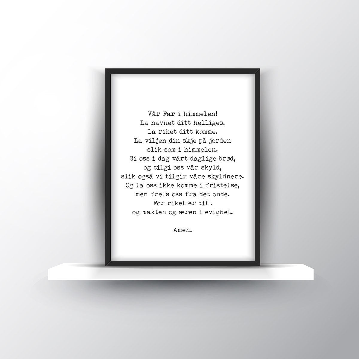 Norwegian LORD's Prayer Unframed Quote Print in Black & White, Var Far Our Father Prayer Christian Wall Art Inspirational Quote