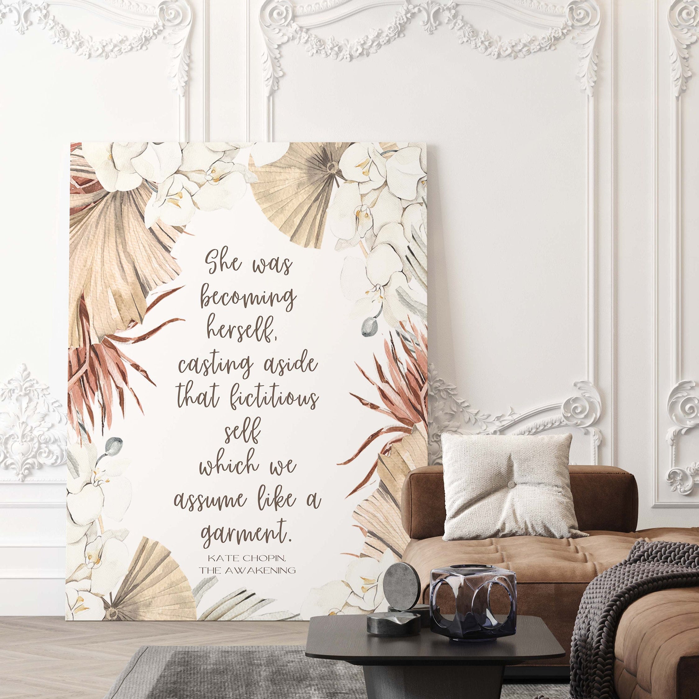 She Was Becoming Herself The Awakening Quote Inspirational Print Gift, Kate Chopin Unframed Feminist Typography Print in Neutral Colors