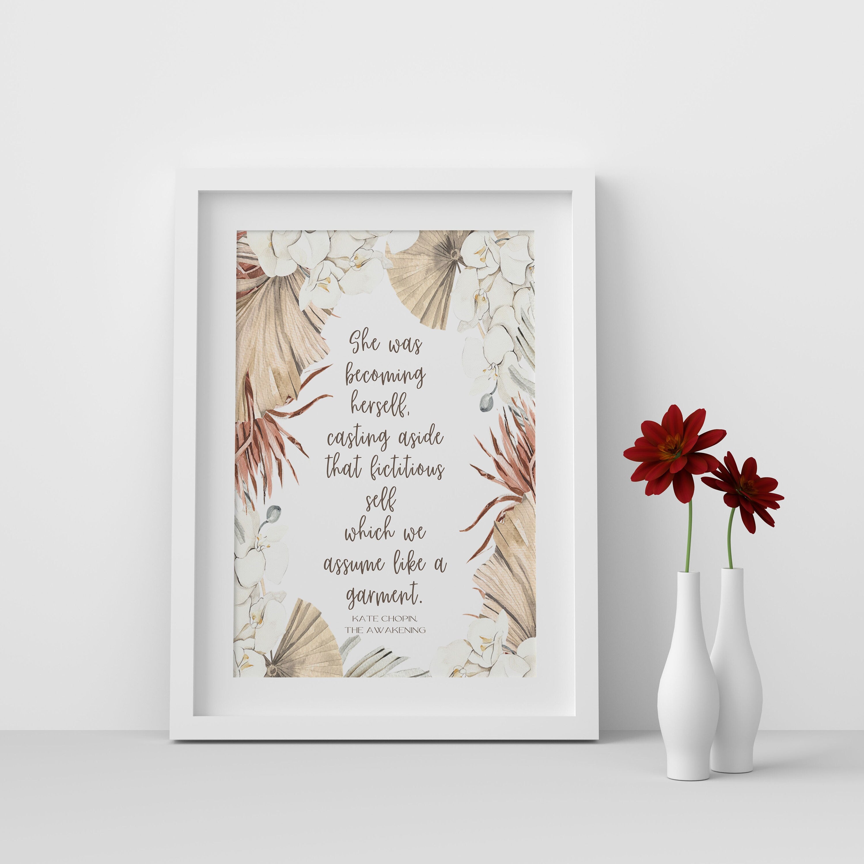She Was Becoming Herself The Awakening Quote Inspirational Print Gift, Kate Chopin Unframed Feminist Typography Print in Neutral Colors