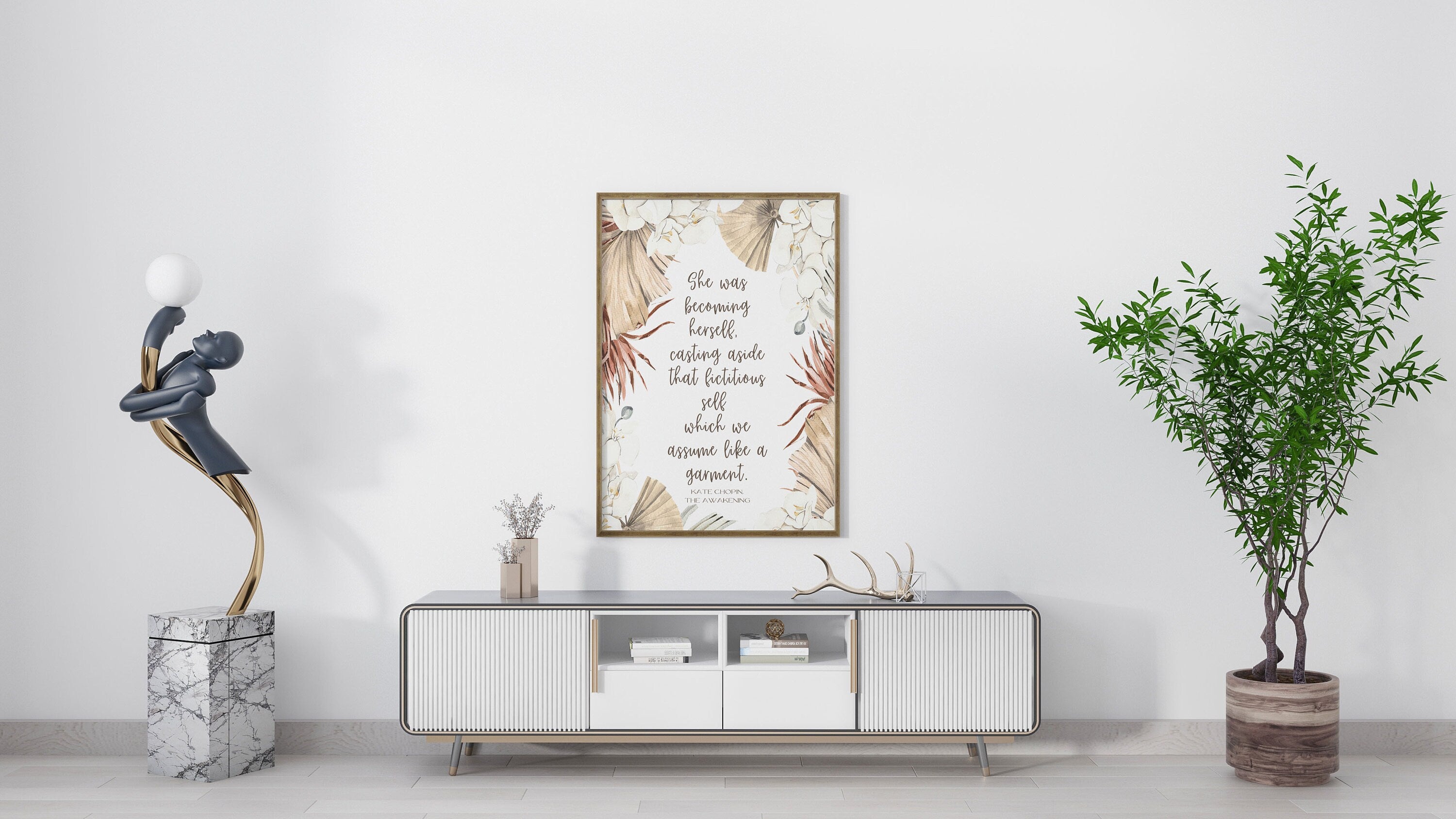 She Was Becoming Herself The Awakening Quote Inspirational Print Gift, Kate Chopin Unframed Feminist Typography Print in Neutral Colors