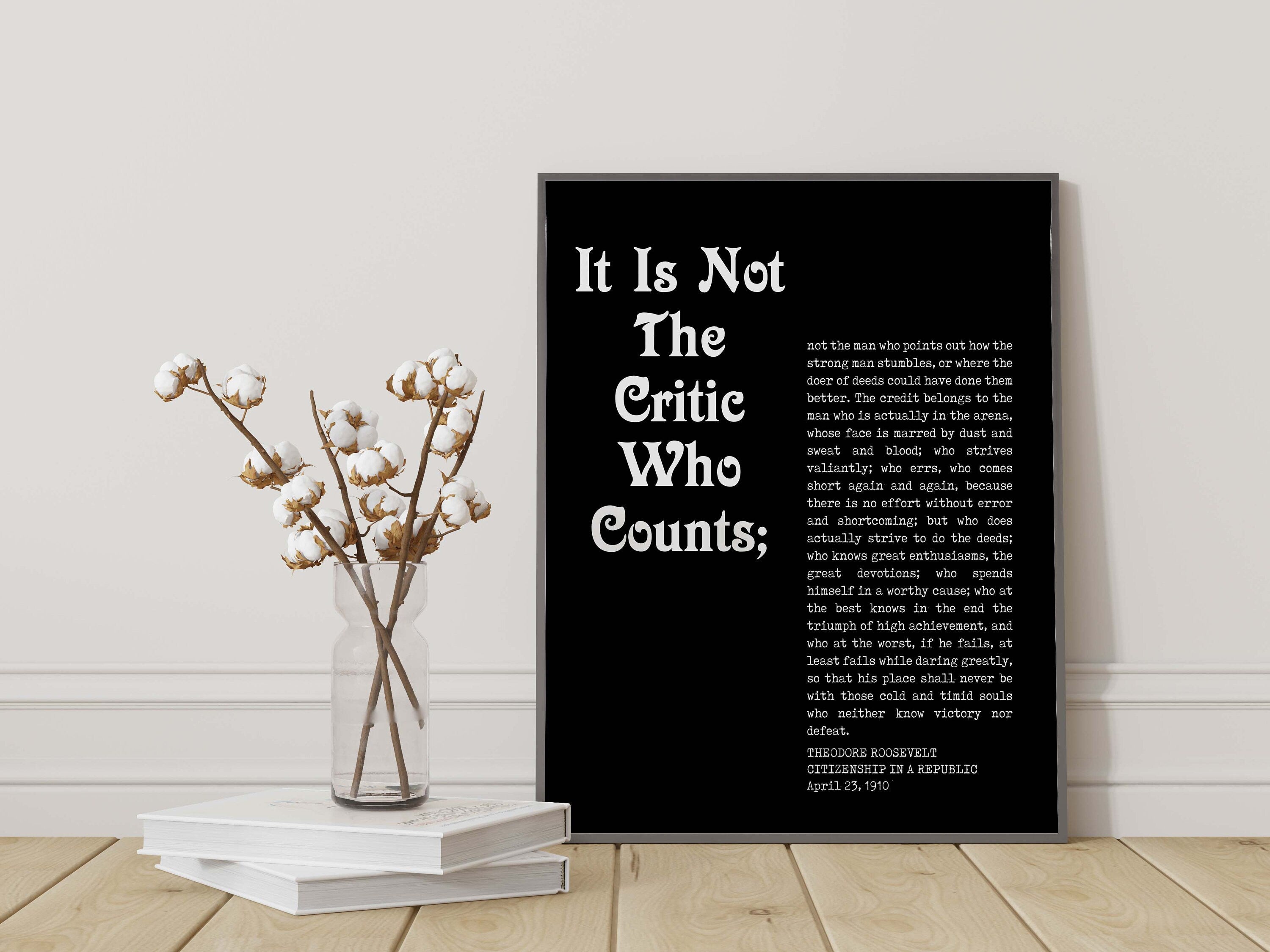 Daring Greatly Man In The Arena Theodore Roosevelt Office Wall Decor, Inspirational Quotes Unframed Wall Art In Black And White
