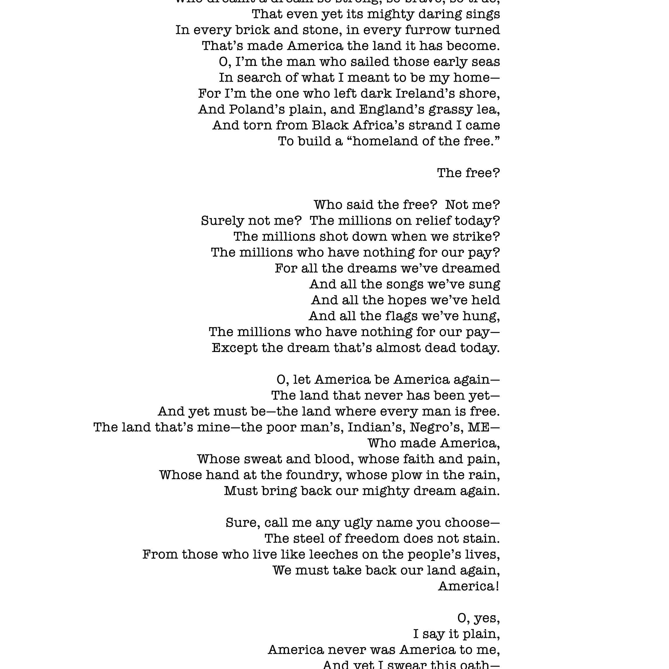 America poem, Langston Hughes print