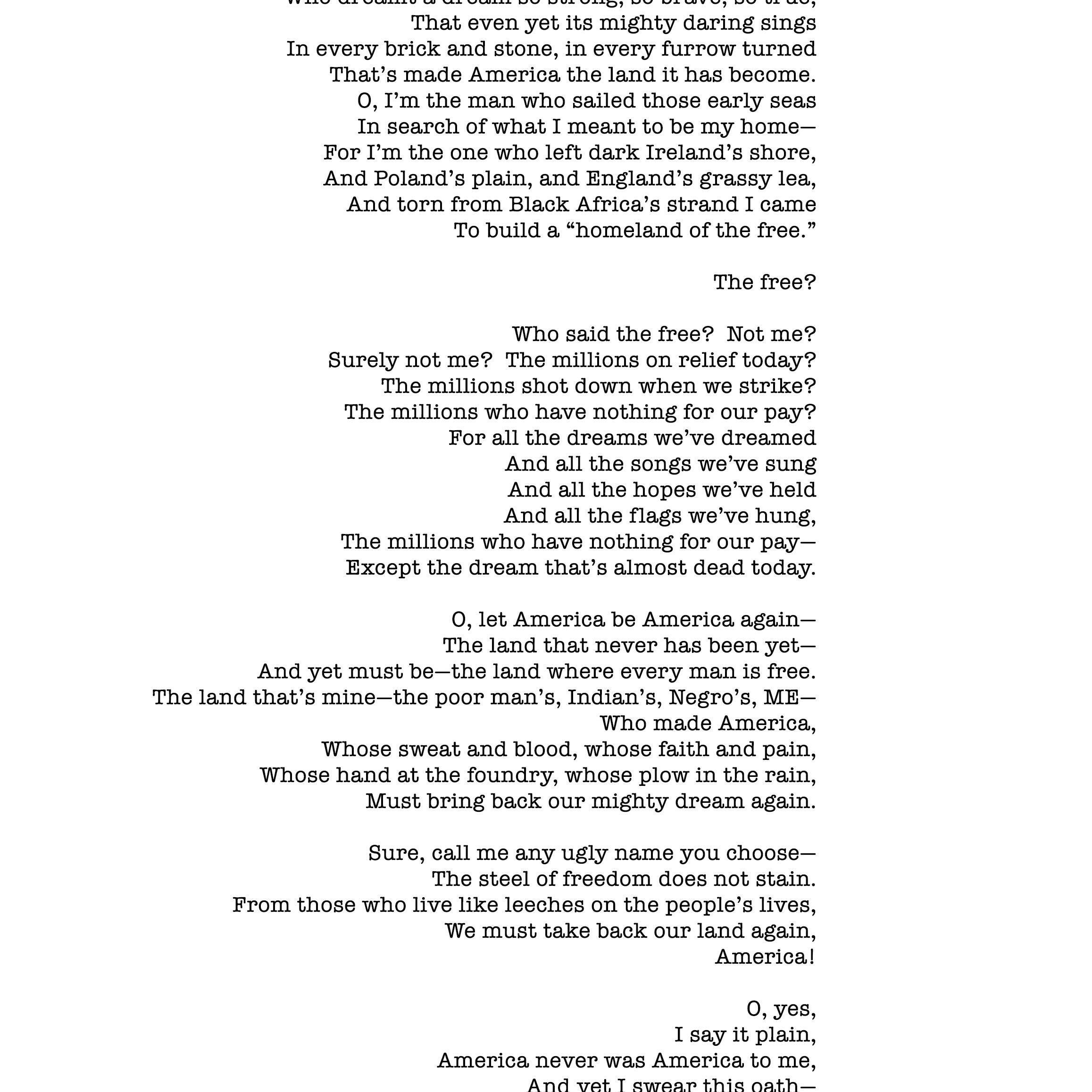 America poem, Langston Hughes print