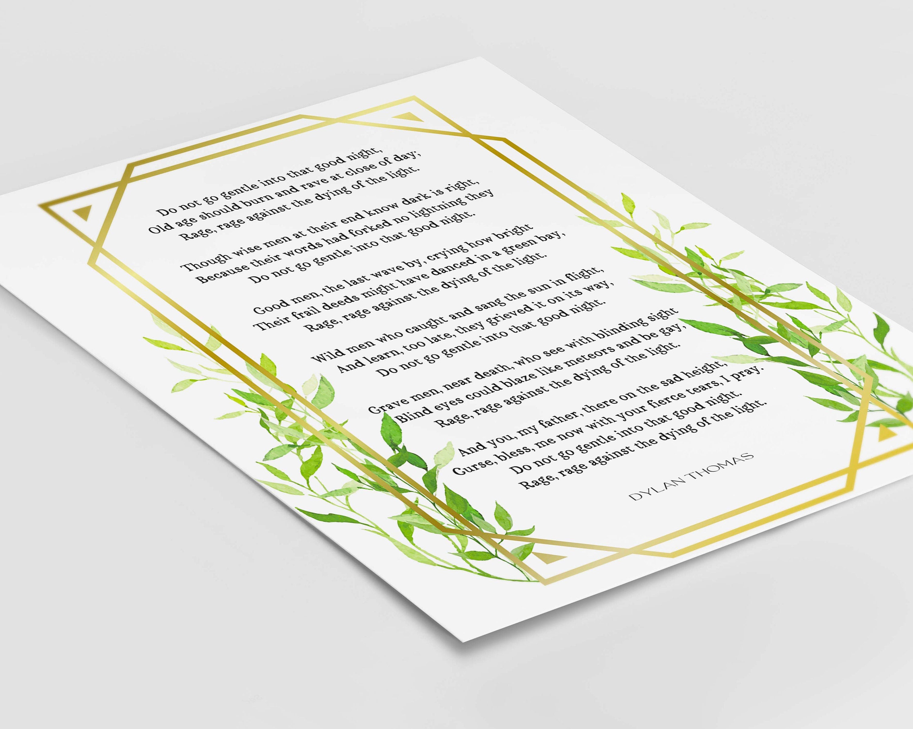 Dylan Thomas Poem Print, Do Not Go Gentle Into That Good Night Poem