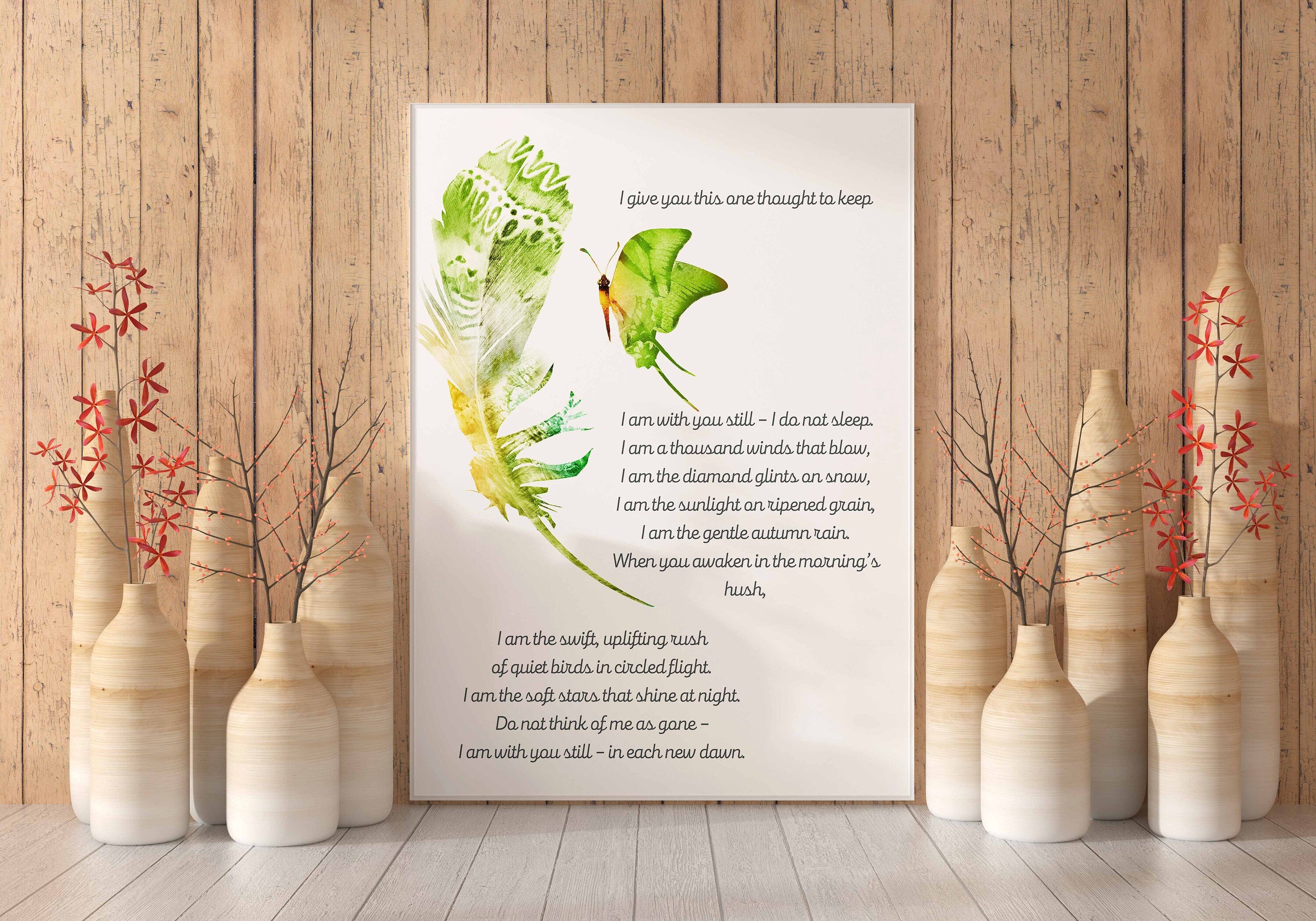 I give you this one thought native American prayer quote print with watercolor butterfly & feather, inspirational gift wall art