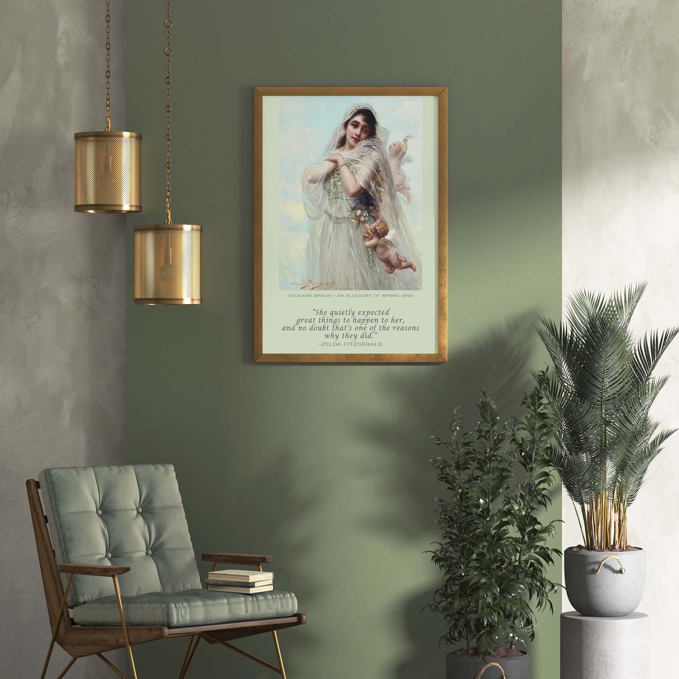 She Quietly Expected Great Things To Happen Zelda Fitzgerald Quote With Eduard Bisson Fine Art Print Unframed, Ethereal Mystical Woman
