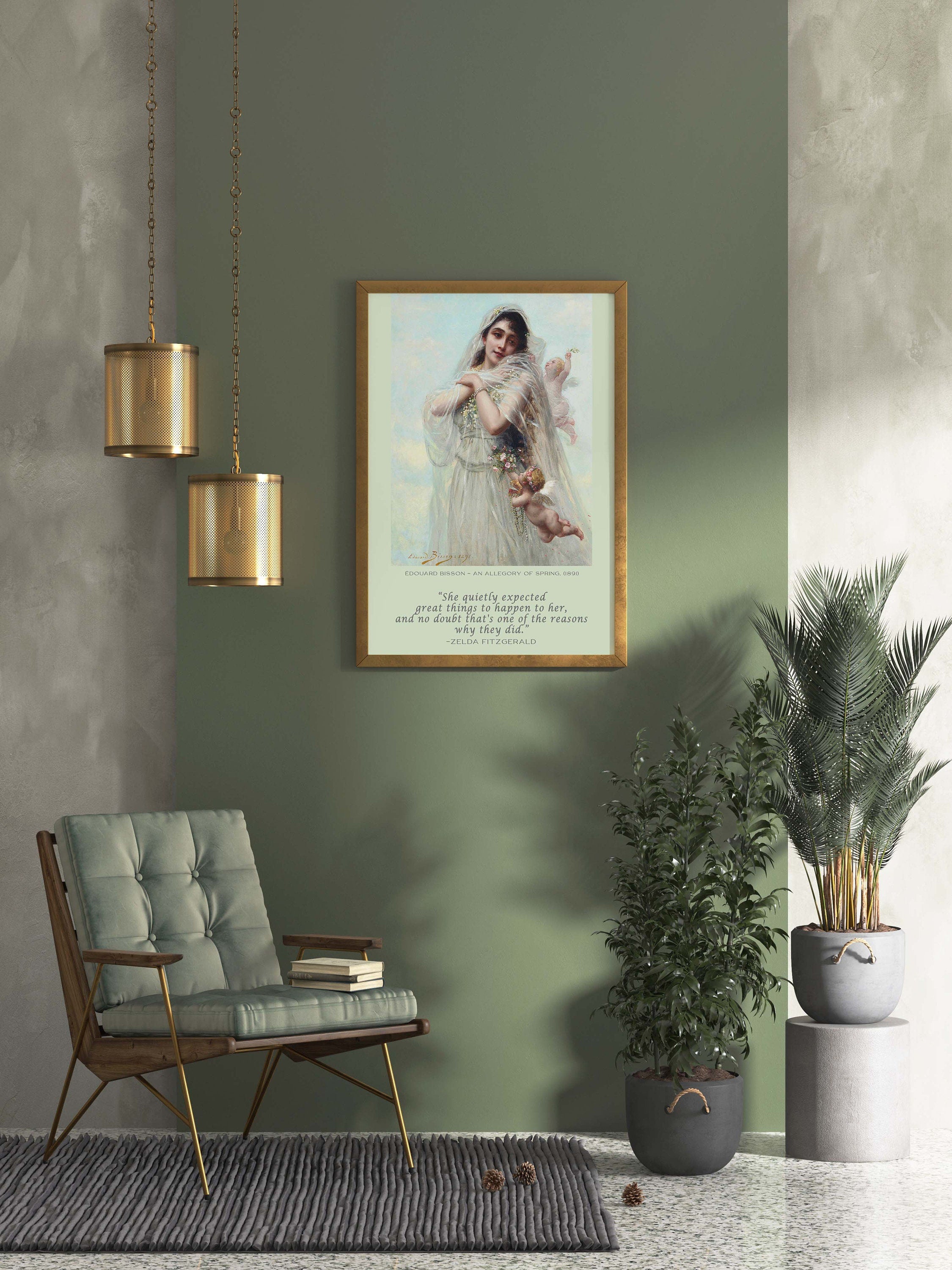 She Quietly Expected Great Things To Happen Zelda Fitzgerald Quote With Eduard Bisson Fine Art Print Unframed, Ethereal Mystical Woman