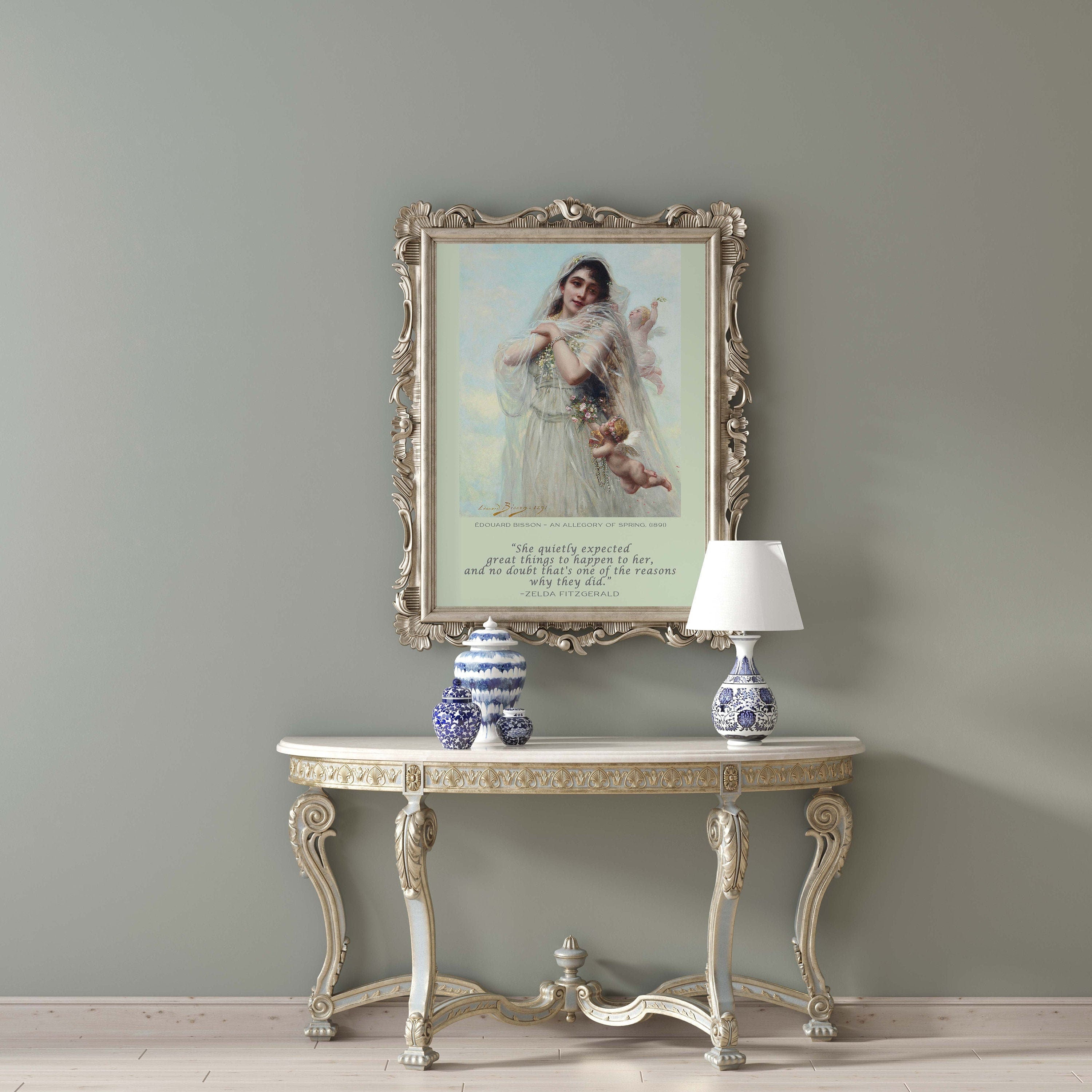 She Quietly Expected Great Things To Happen Zelda Fitzgerald Quote With Eduard Bisson Fine Art Print Unframed, Ethereal Mystical Woman
