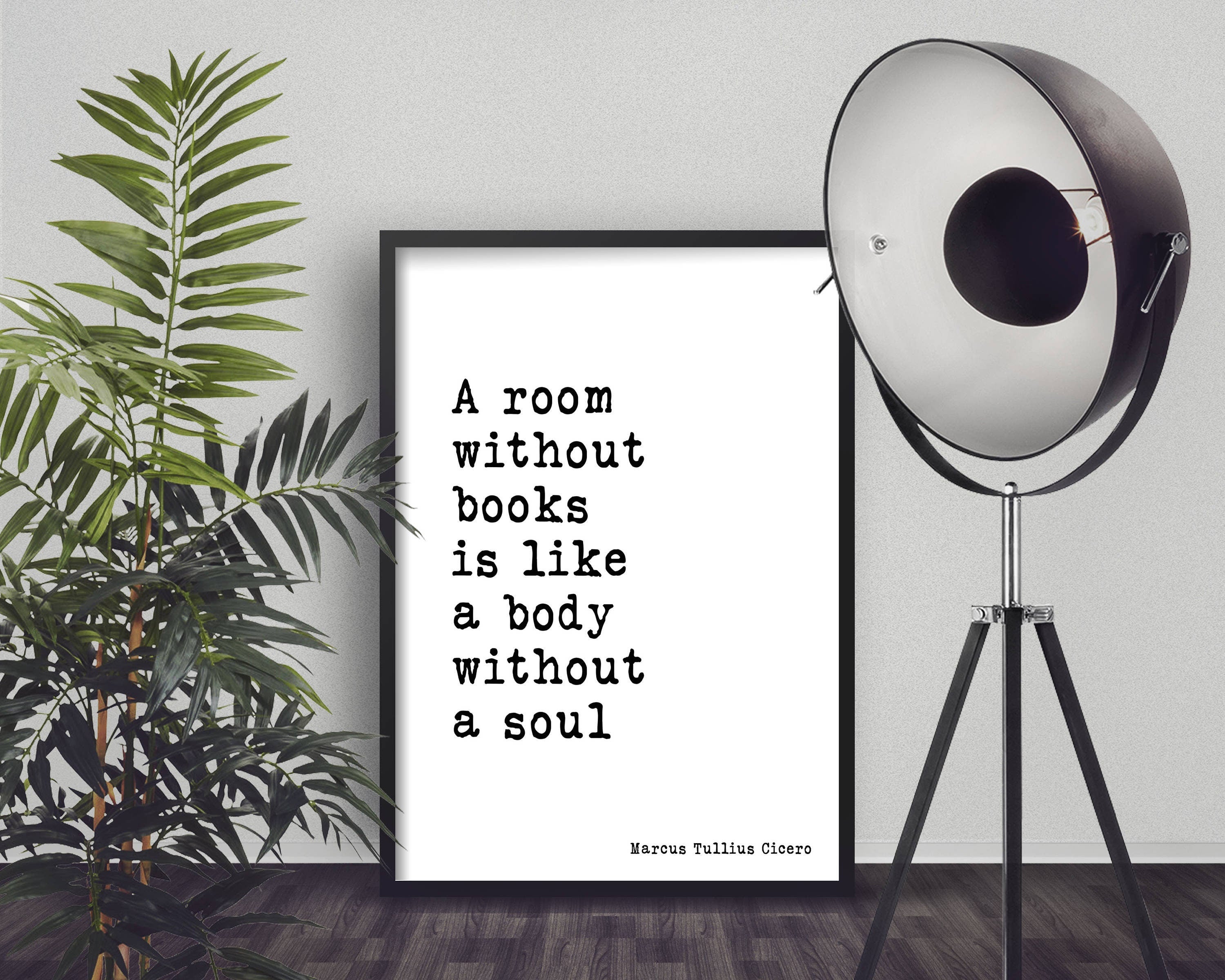 A Room Without Books Framed Art Print, Cicero Quote Wall Art Prints For Black & White Home Wall Decor