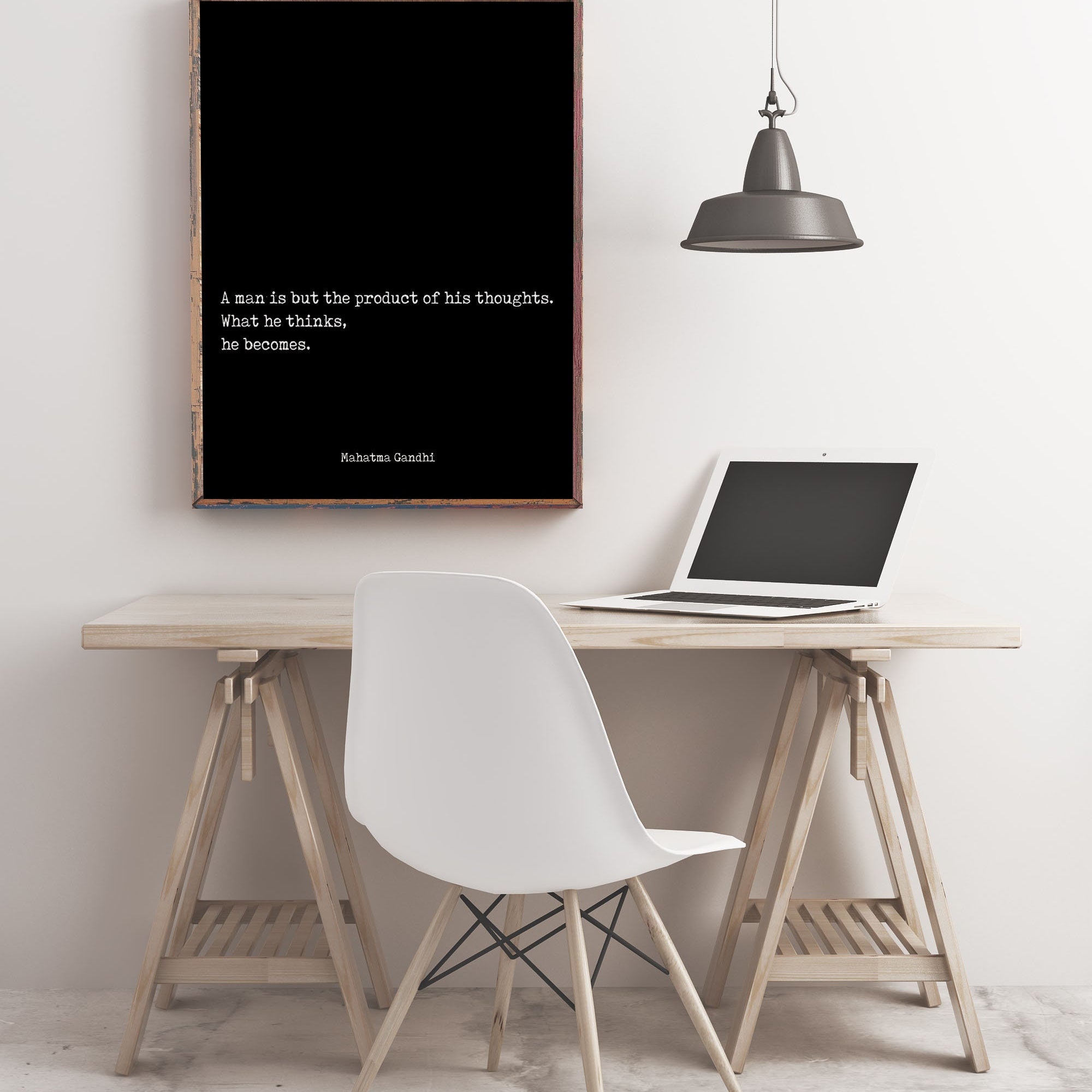 Gandhi What He Thinks He Becomes Quote Print, Mahatma Gandhi Unframed Minimalist Wall Decor in Black & White