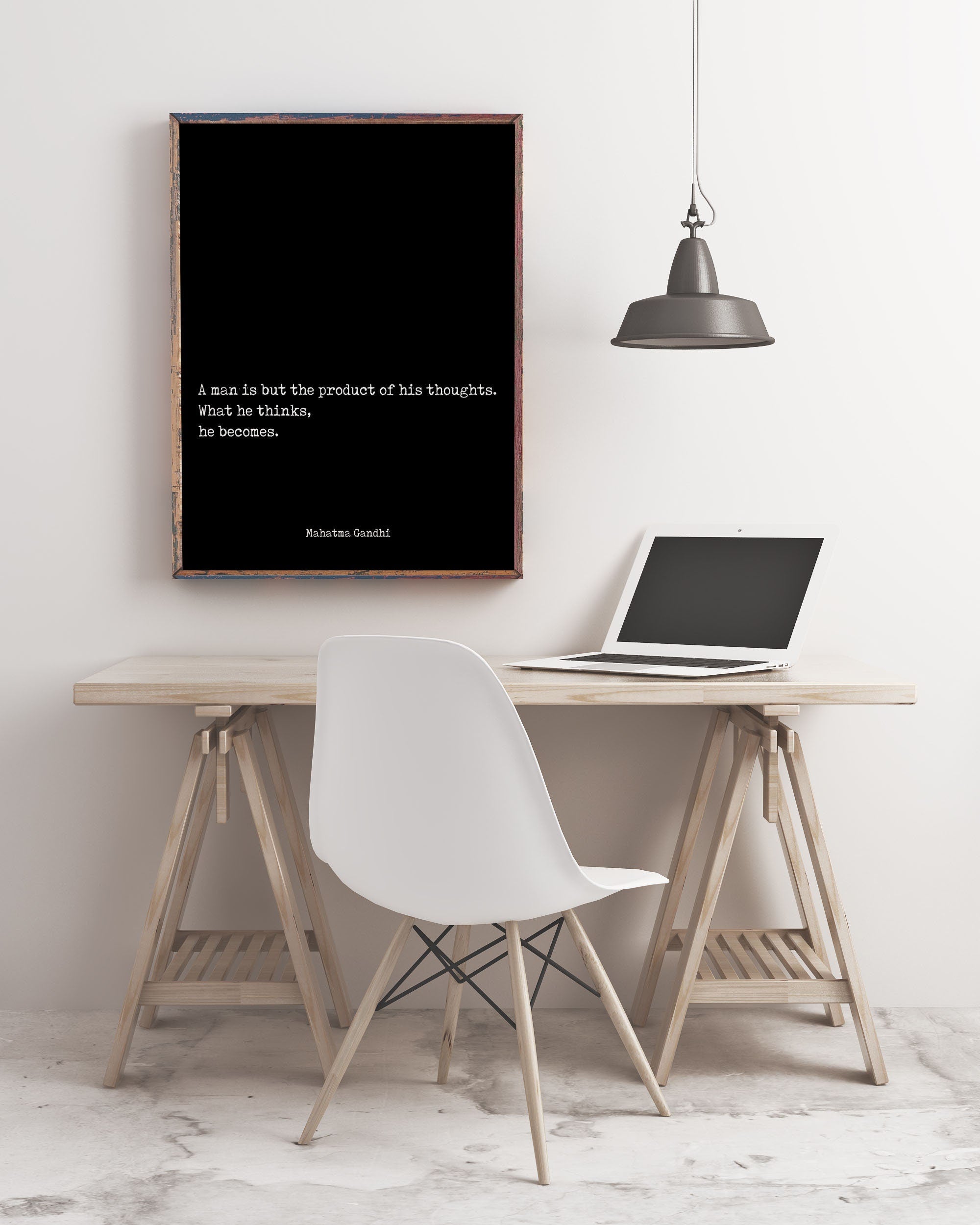 Gandhi What He Thinks He Becomes Quote Print, Mahatma Gandhi Unframed Minimalist Wall Decor in Black & White