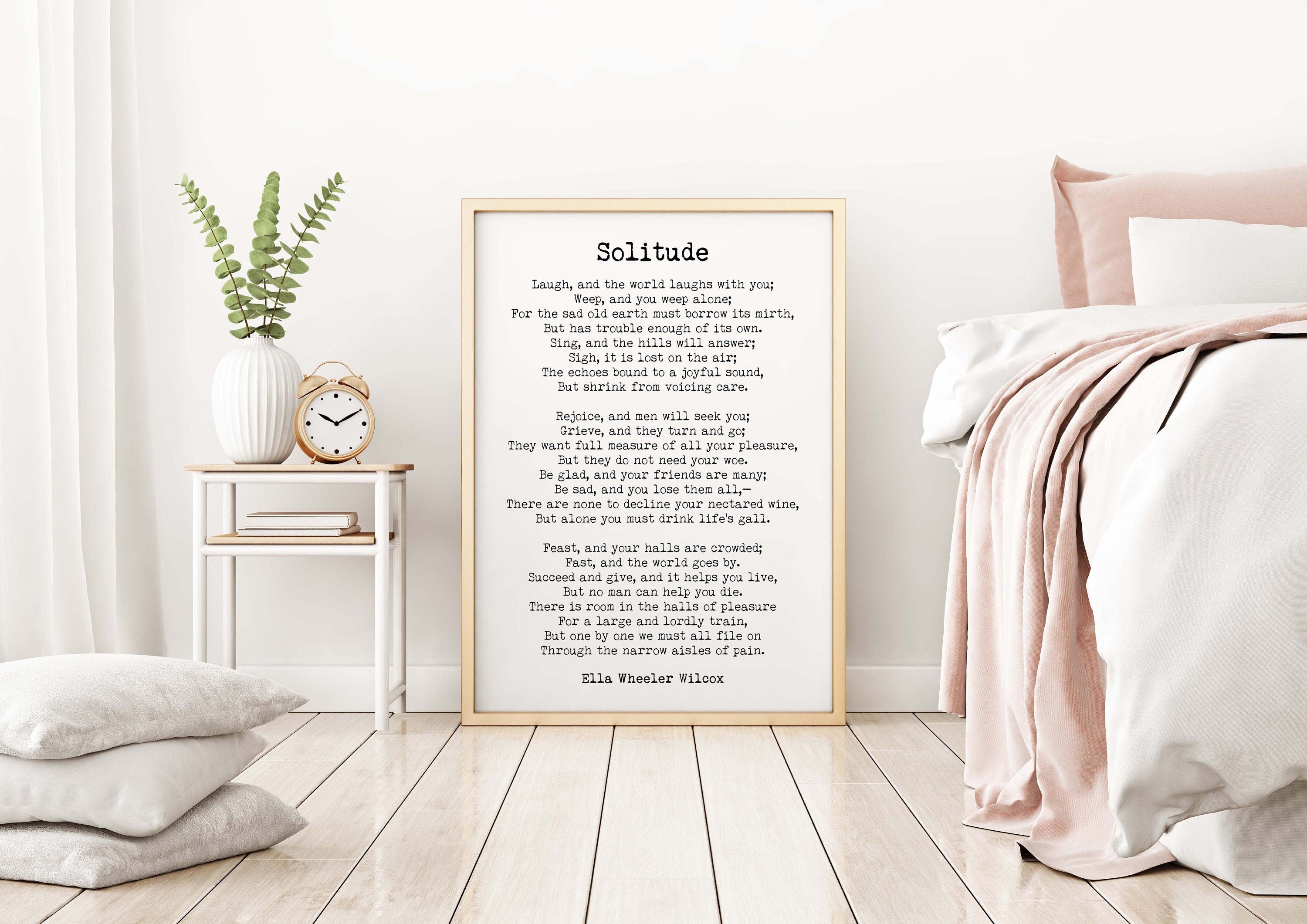 Solitude Ella Wheeler Wilcox poem wall art print, literary gift poetry print unframed in vintage and black & white background