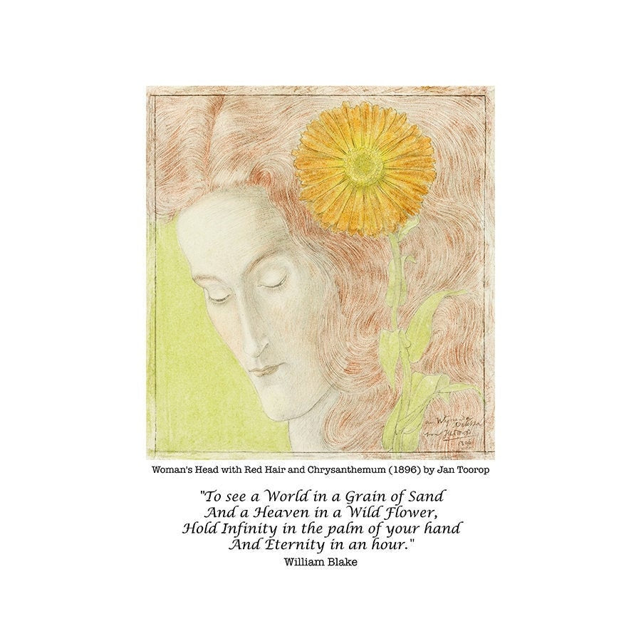 William Blake Grain Of Sand Quote Inspirational Quote Wall Art Prints, Jan Toorop Fine Art Prints - Woman With Chrysanthemum
