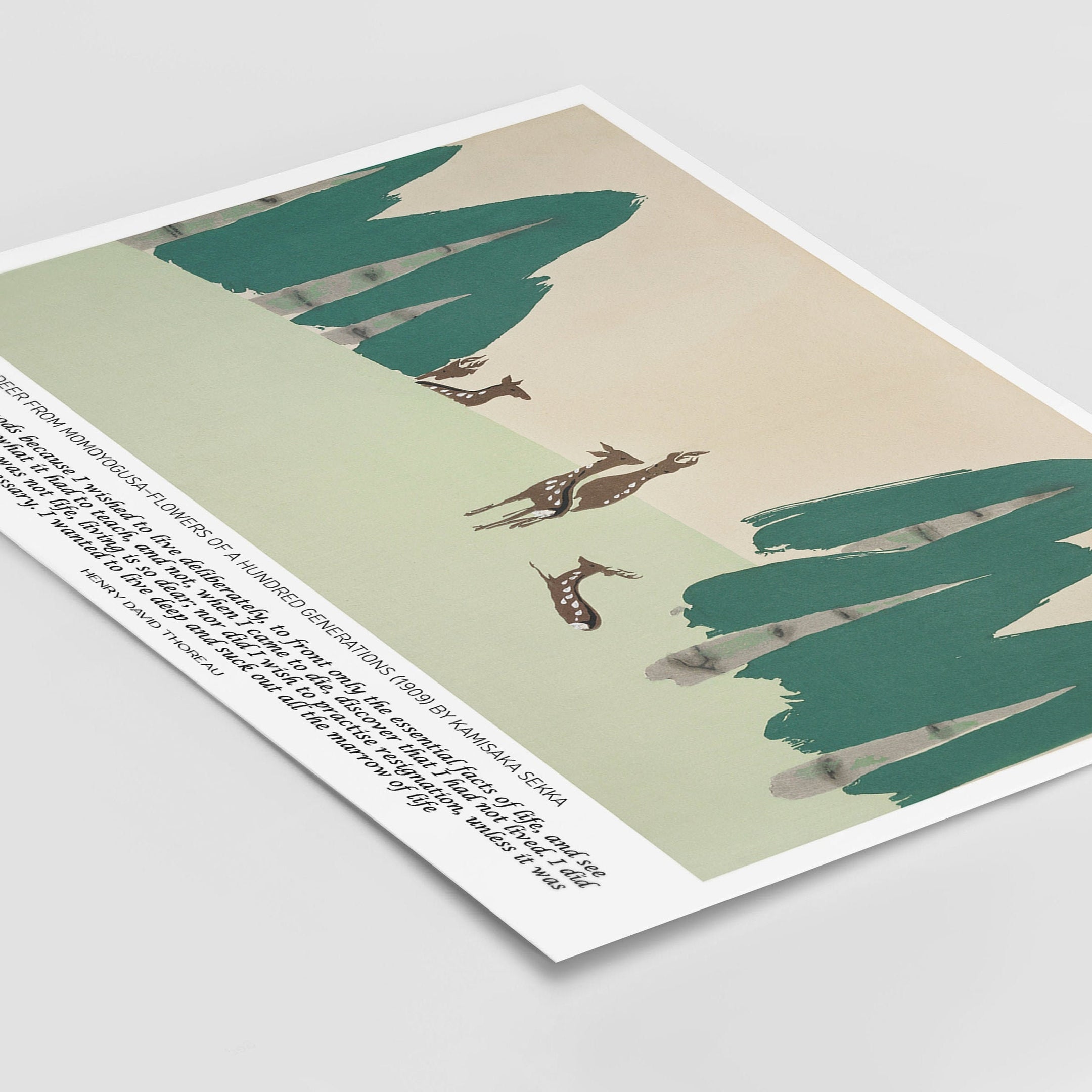 Walden Quote I Went To The Woods Inspirational Print, Henry David Thoreau Unframed Typography Print with Kamisaka Sekka Japanese Painting