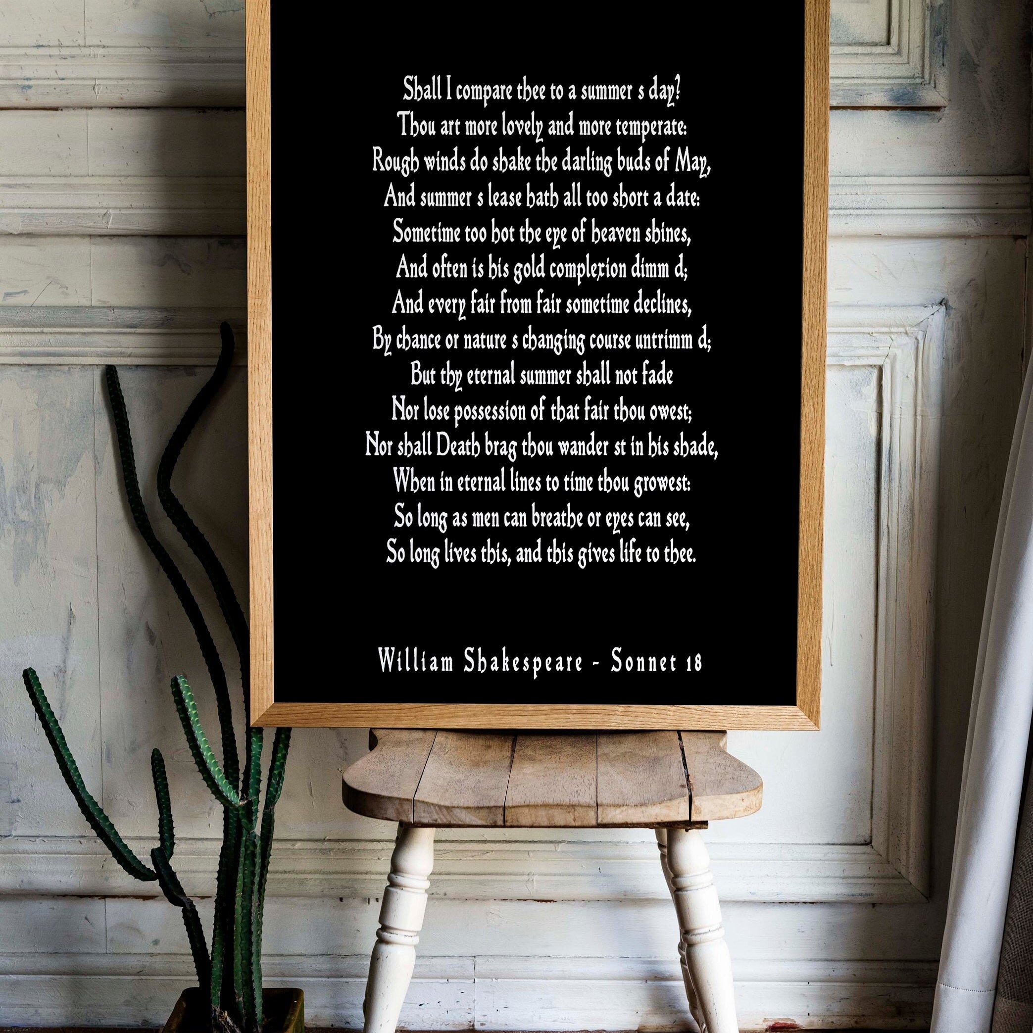 Shall I Compare Thee Sonnet 18 Shakespeare Print, Love Poem Unique Wedding Gift