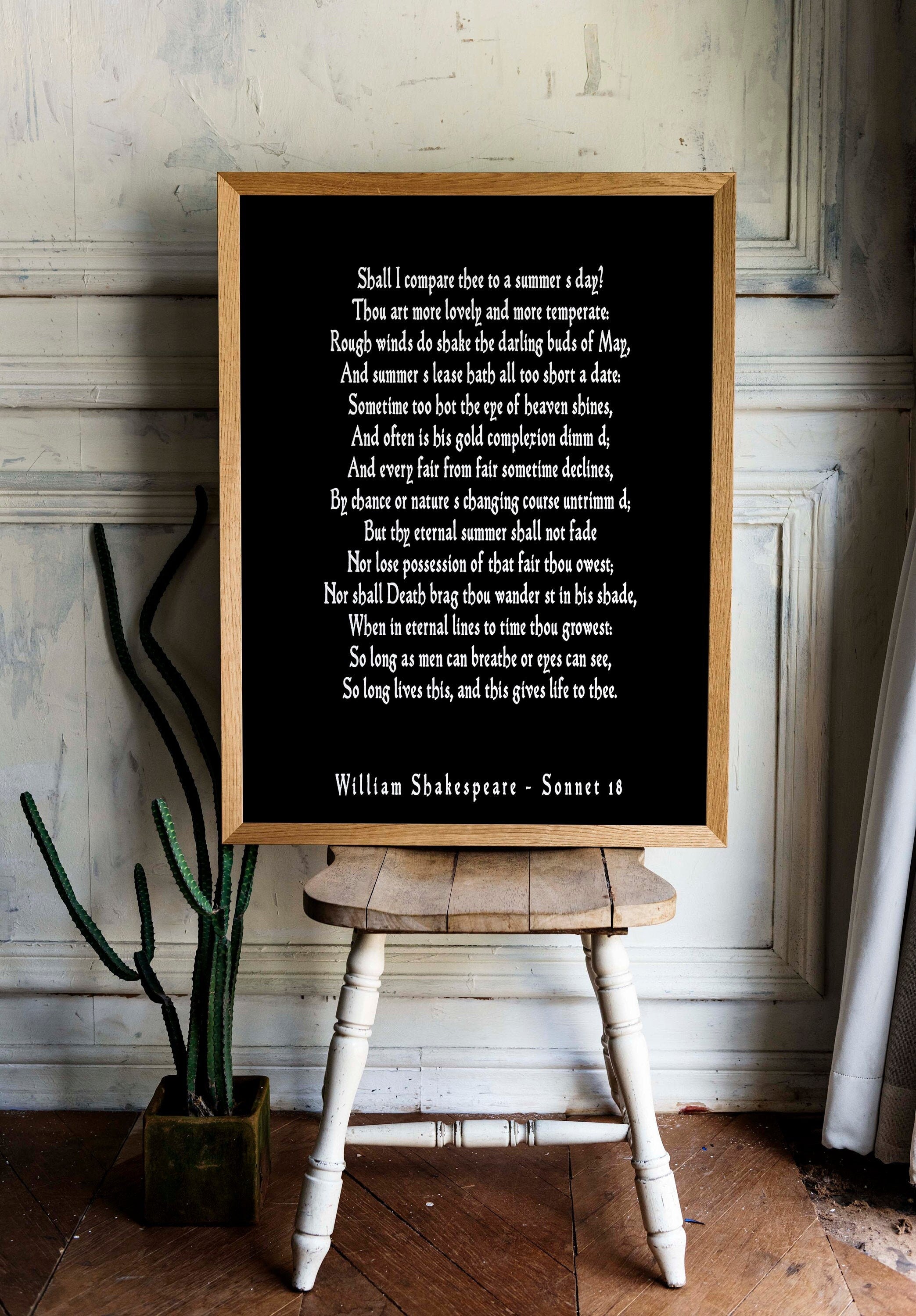 Shall I Compare Thee Sonnet 18 Shakespeare Print, Love Poem Unique Wedding Gift
