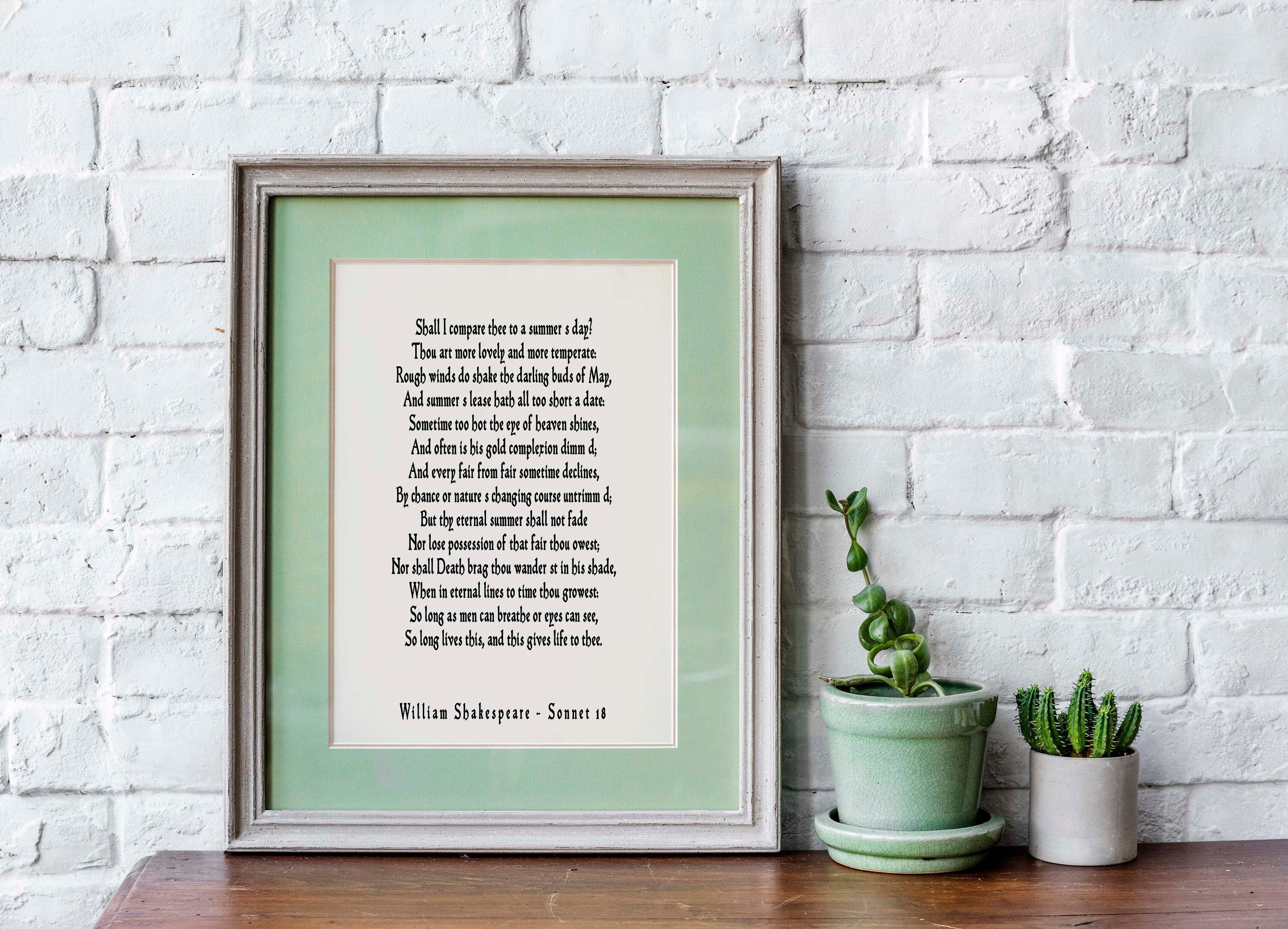 Shall I Compare Thee Sonnet 18 Shakespeare Print, Love Poem Unique Wedding Gift