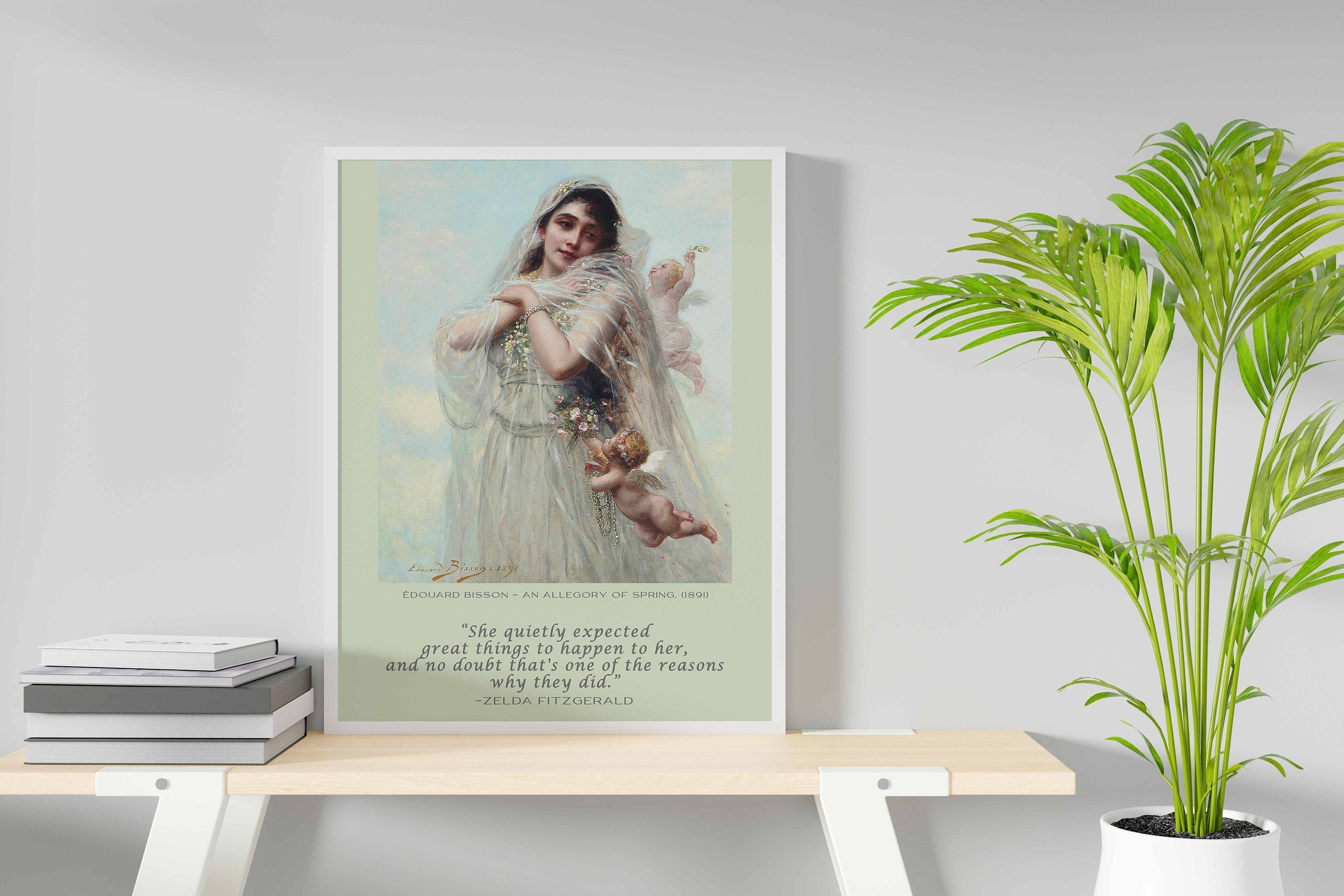 She Quietly Expected Great Things To Happen Zelda Fitzgerald Quote With Eduard Bisson Fine Art Print Unframed, Ethereal Mystical Woman