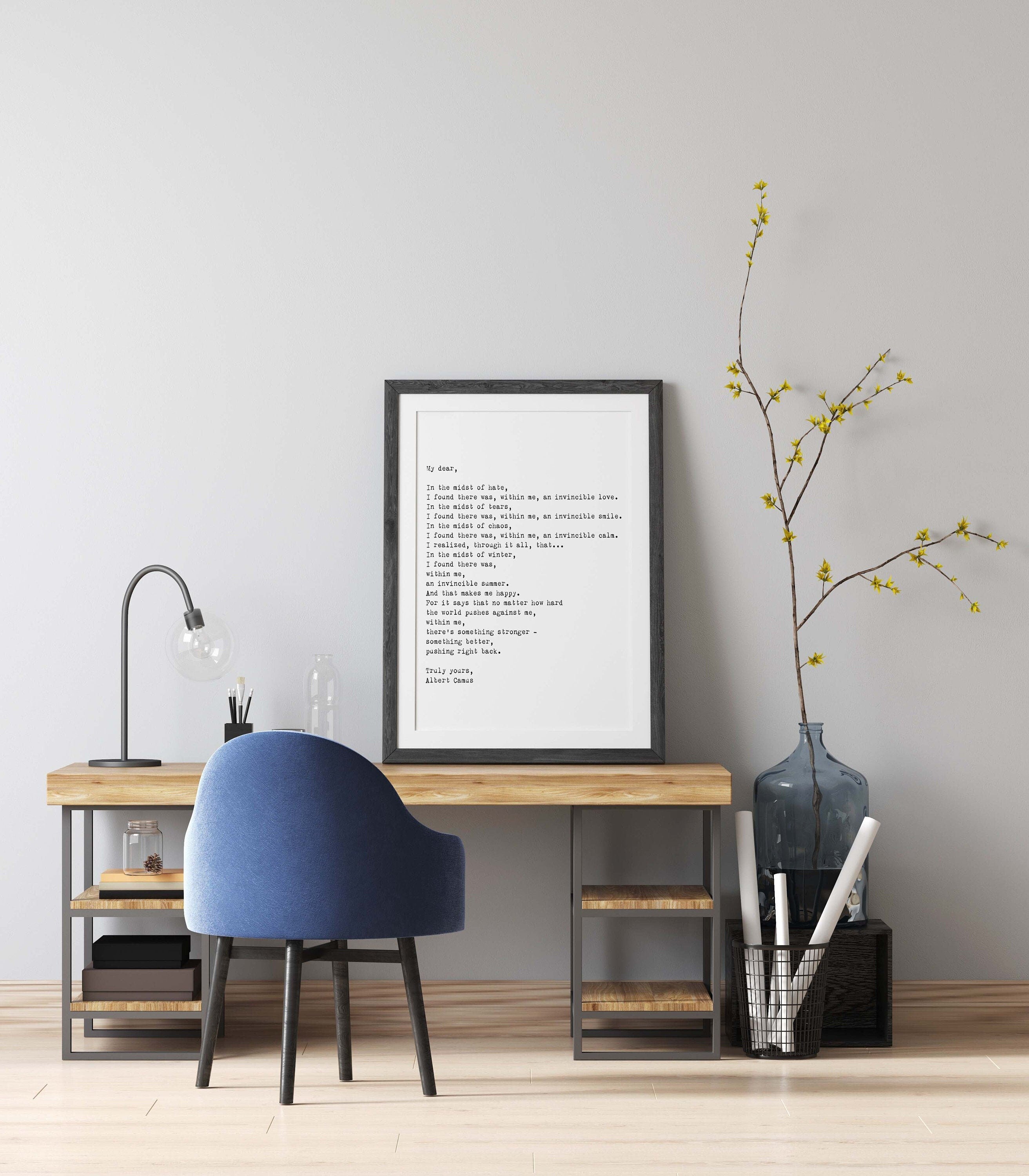Albert Camus Invincible Summer Wall Art Print, Black & White Art