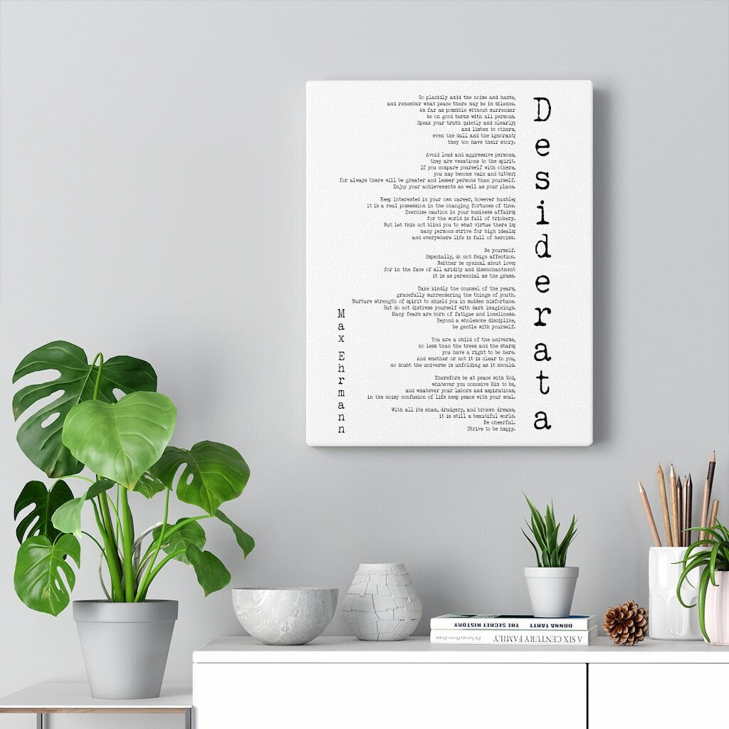 Desiderata Canvas Print in Black & White, Max Ehrmann Literary Quote Wall Art Prints