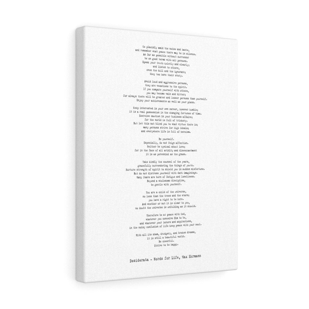 Desiderata Canvas Print in Black & White, Max Ehrmann Literary Quote Wall Art Prints