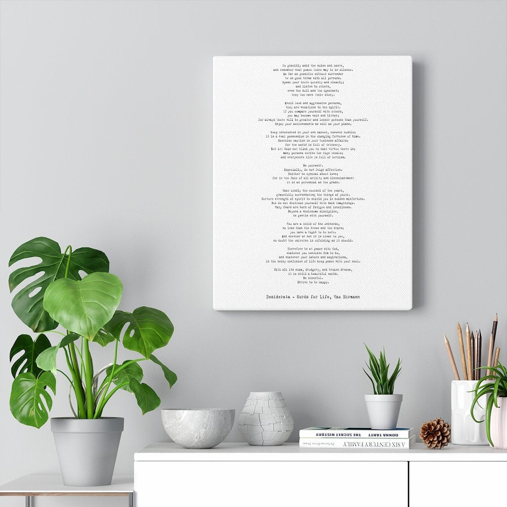 Desiderata Canvas Print in Black & White, Max Ehrmann Literary Quote Wall Art Prints