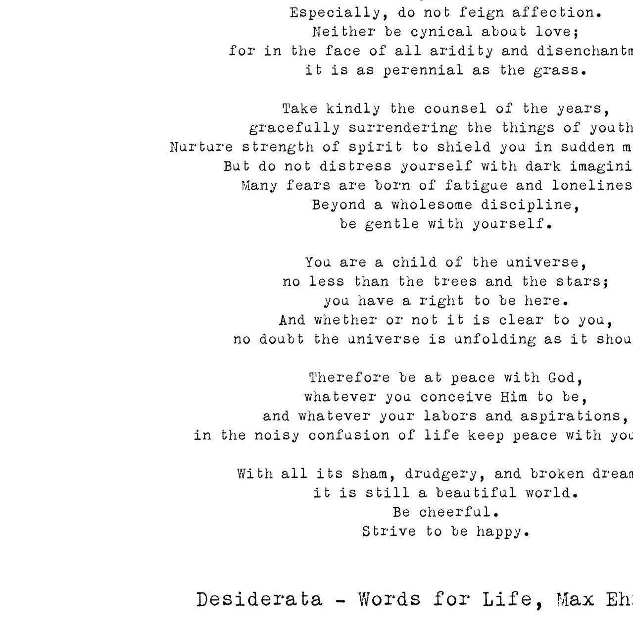 Desiderata Canvas Print in Black & White, Max Ehrmann Literary Quote Wall Art Prints