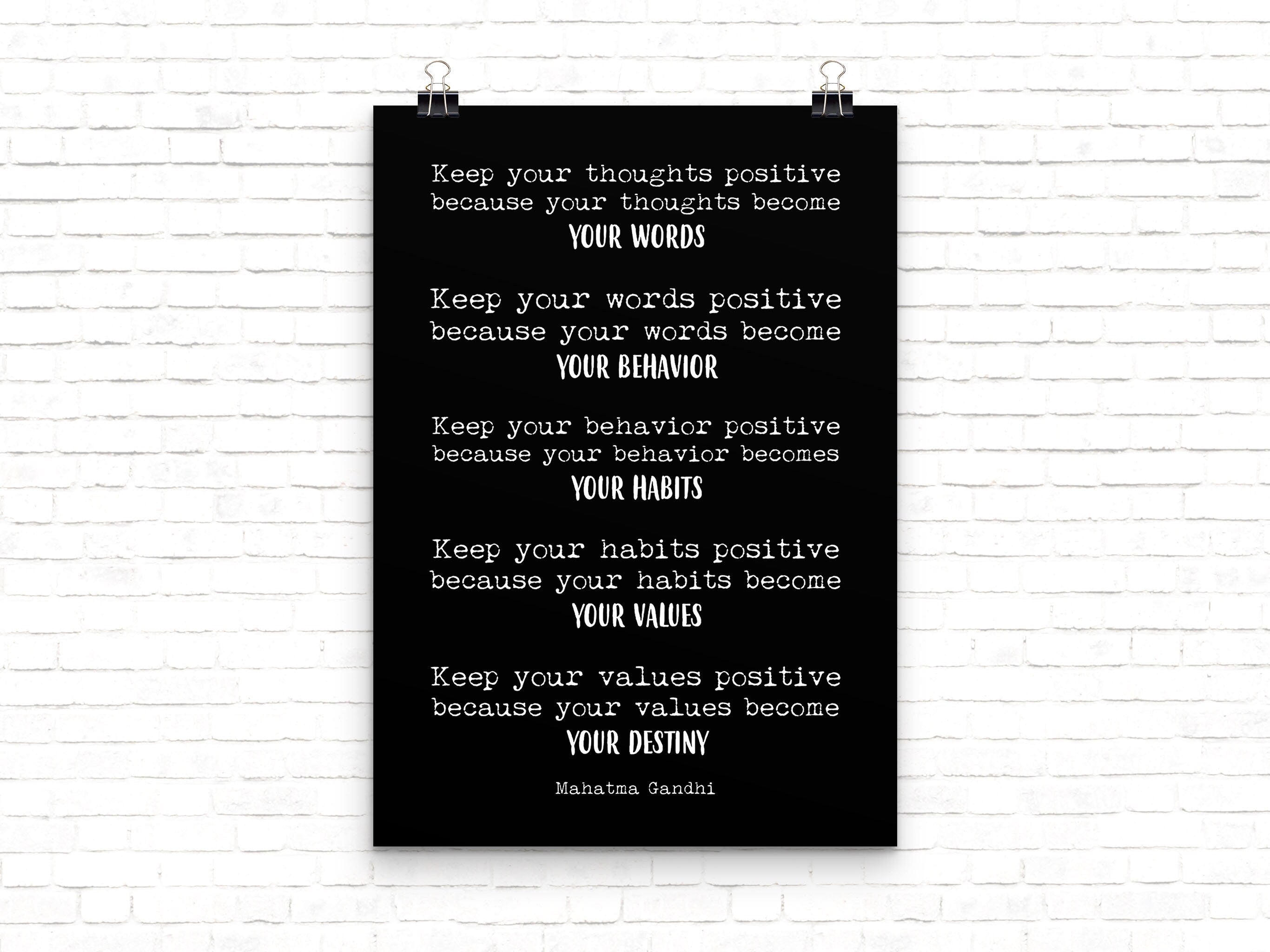Mahatma Gandhi Print in Black and White, 16x20 SALE Keep Positive Office Wall Art Unframed