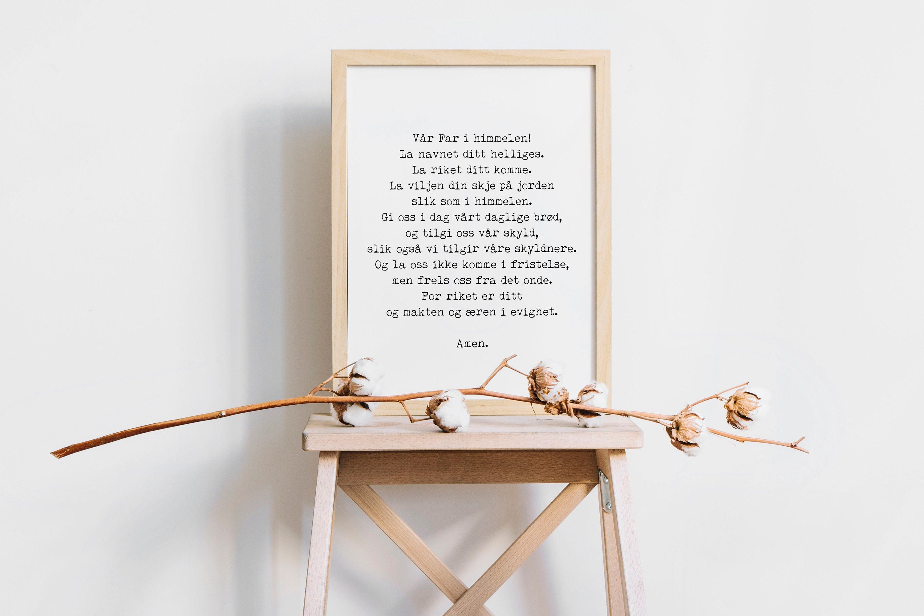 Norwegian LORD's Prayer Unframed Quote Print in Black & White, Var Far Our Father Prayer Christian Wall Art Inspirational Quote