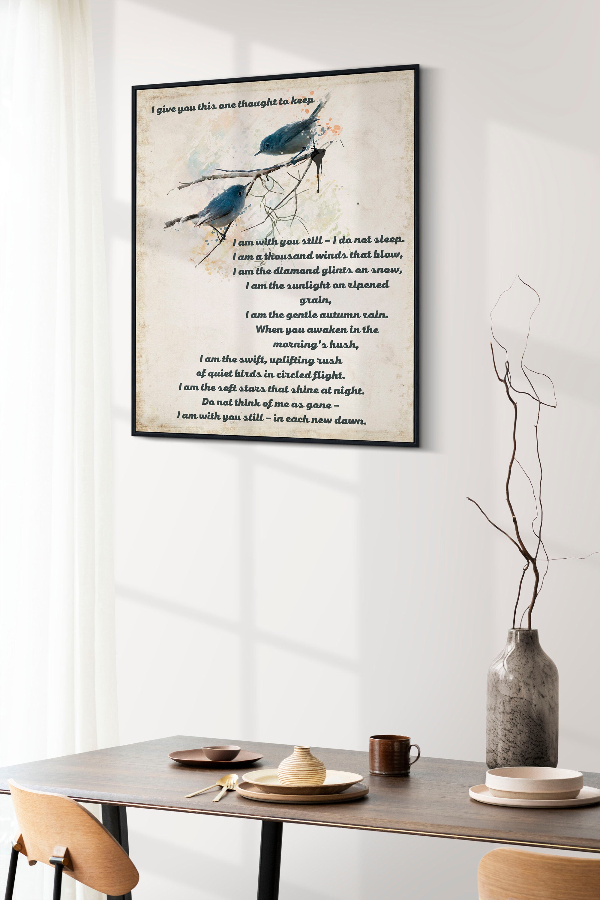 I Give You This One Thought To Keep Native American Prayer Quote Print With Watercolor Birds, Inspirational Gift Wall Art Print