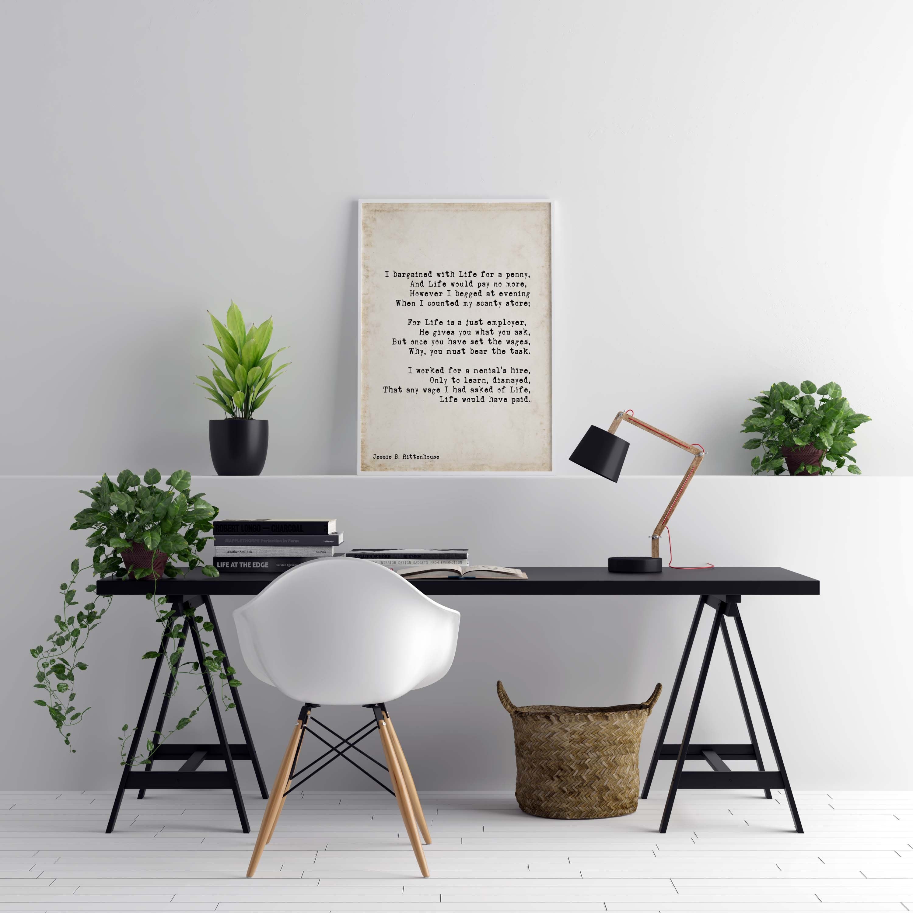 I Bargained With Life For a Penny Poem Motivational Poster Positive Wall Art, Large Vintage Style Wall Art Quote Print Unframed