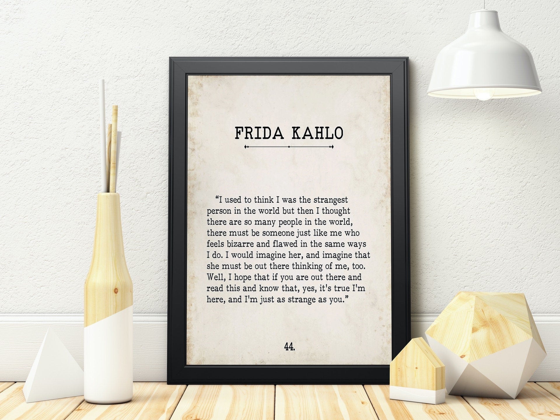 Frida Kahlo Book Page Inspirational Wall Art, I Used To Think I Was The Strangest Person In The World Quote Vintage Style Print Wall Decor