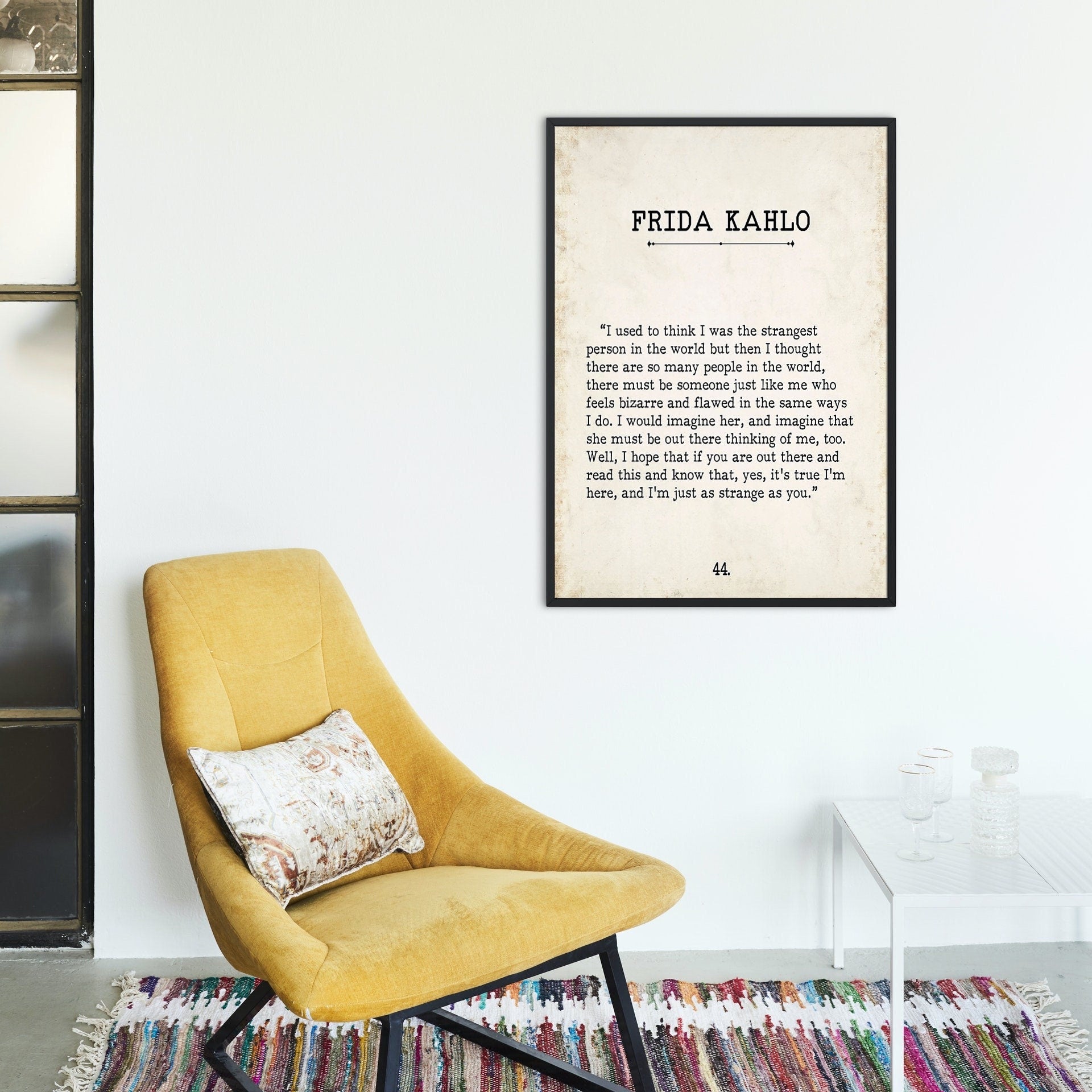 Frida Kahlo Book Page Inspirational Wall Art, I Used To Think I Was The Strangest Person In The World Quote Vintage Style Print Wall Decor