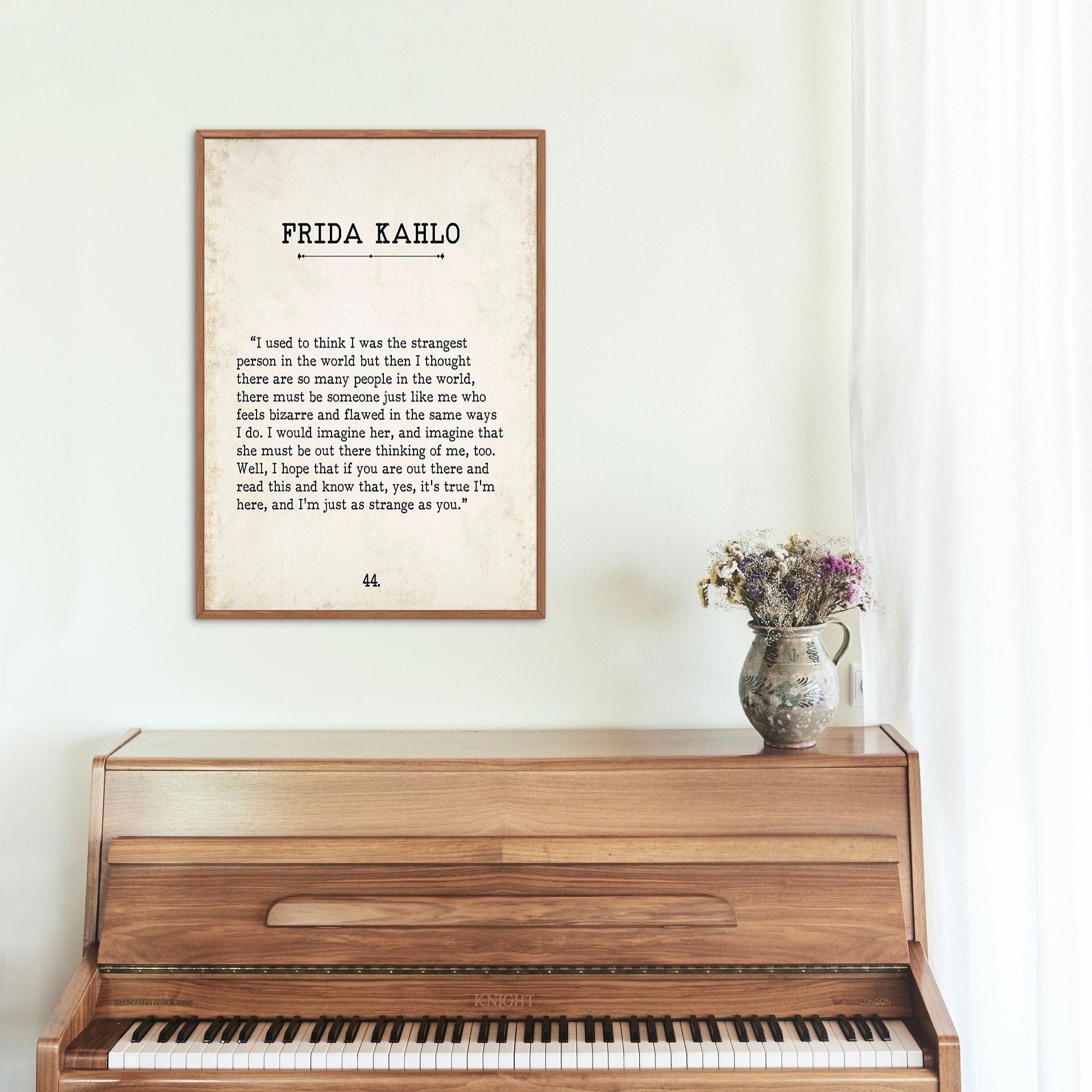 Frida Kahlo Book Page Inspirational Wall Art, I Used To Think I Was The Strangest Person In The World Quote Vintage Style Print Wall Decor