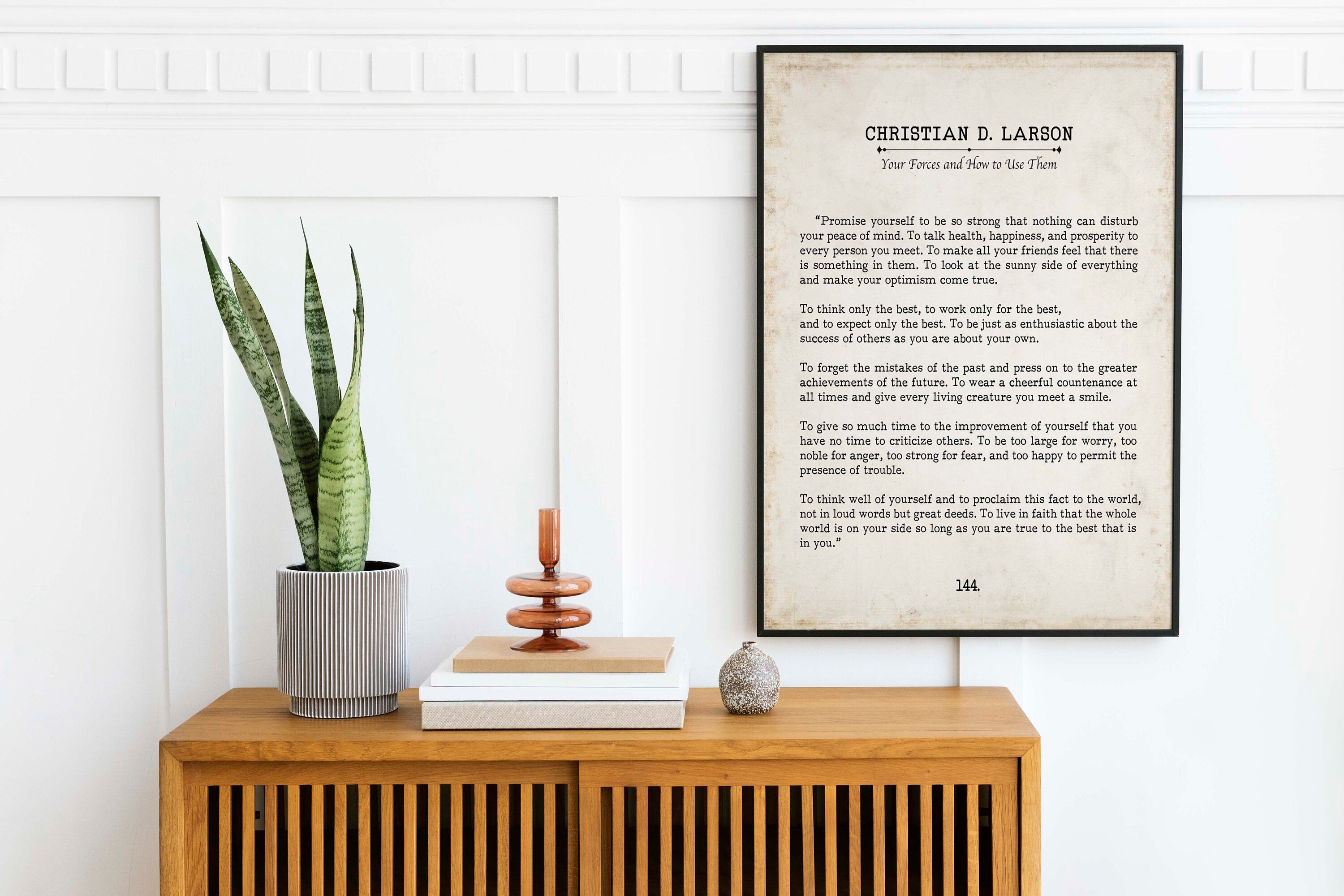 Christian D. Larson Promise Yourself Book Page Inspirational Wall Art, The Optimists Creed Quote Vintage Style Print Wall Decor