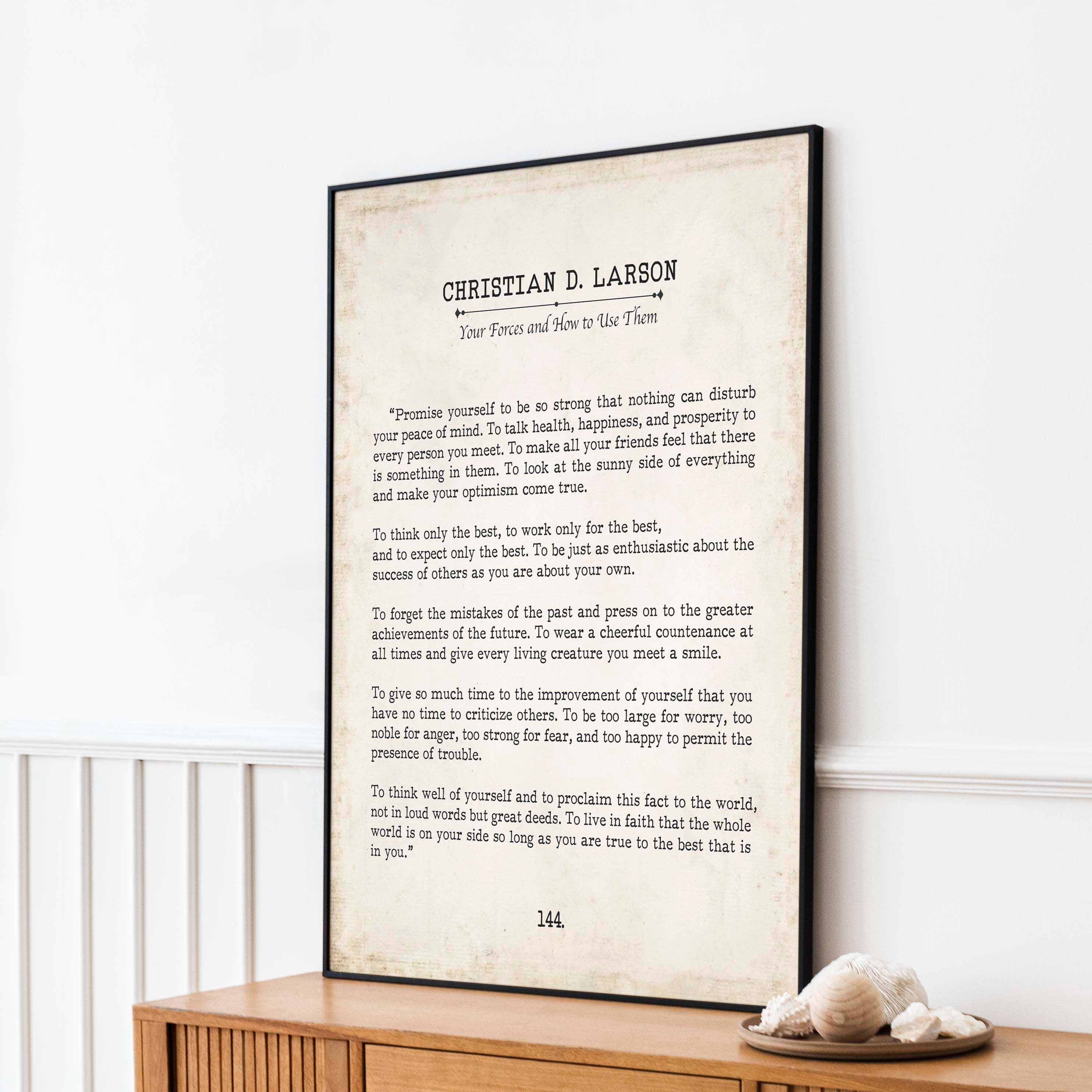 Christian D. Larson Promise Yourself Book Page Inspirational Wall Art, The Optimists Creed Quote Vintage Style Print Wall Decor