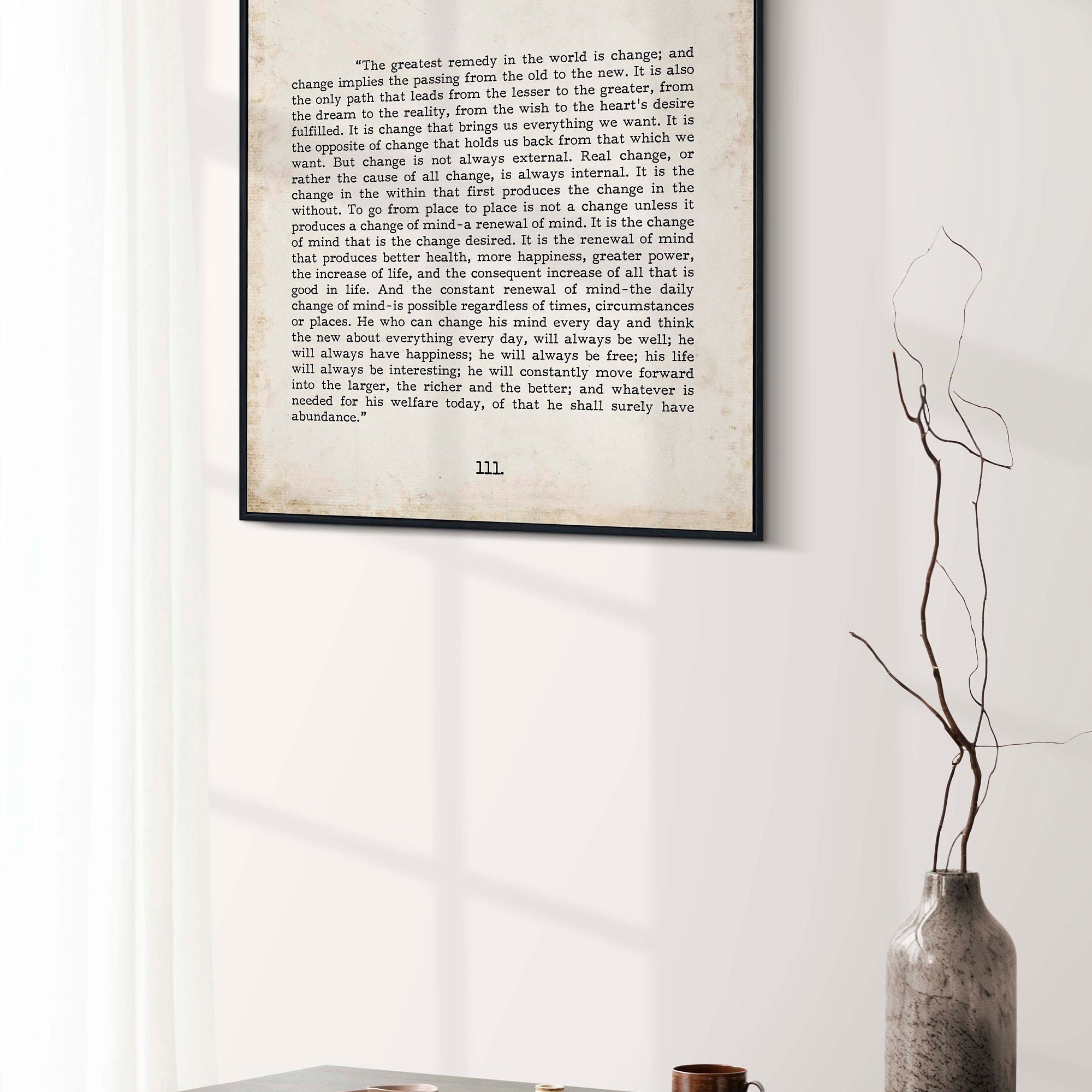 Christian D. Larson Change Quote Book Page Inspirational Wall Art, The Greatest Remedy In The World Is Change Vintage Style Print Wall Decor
