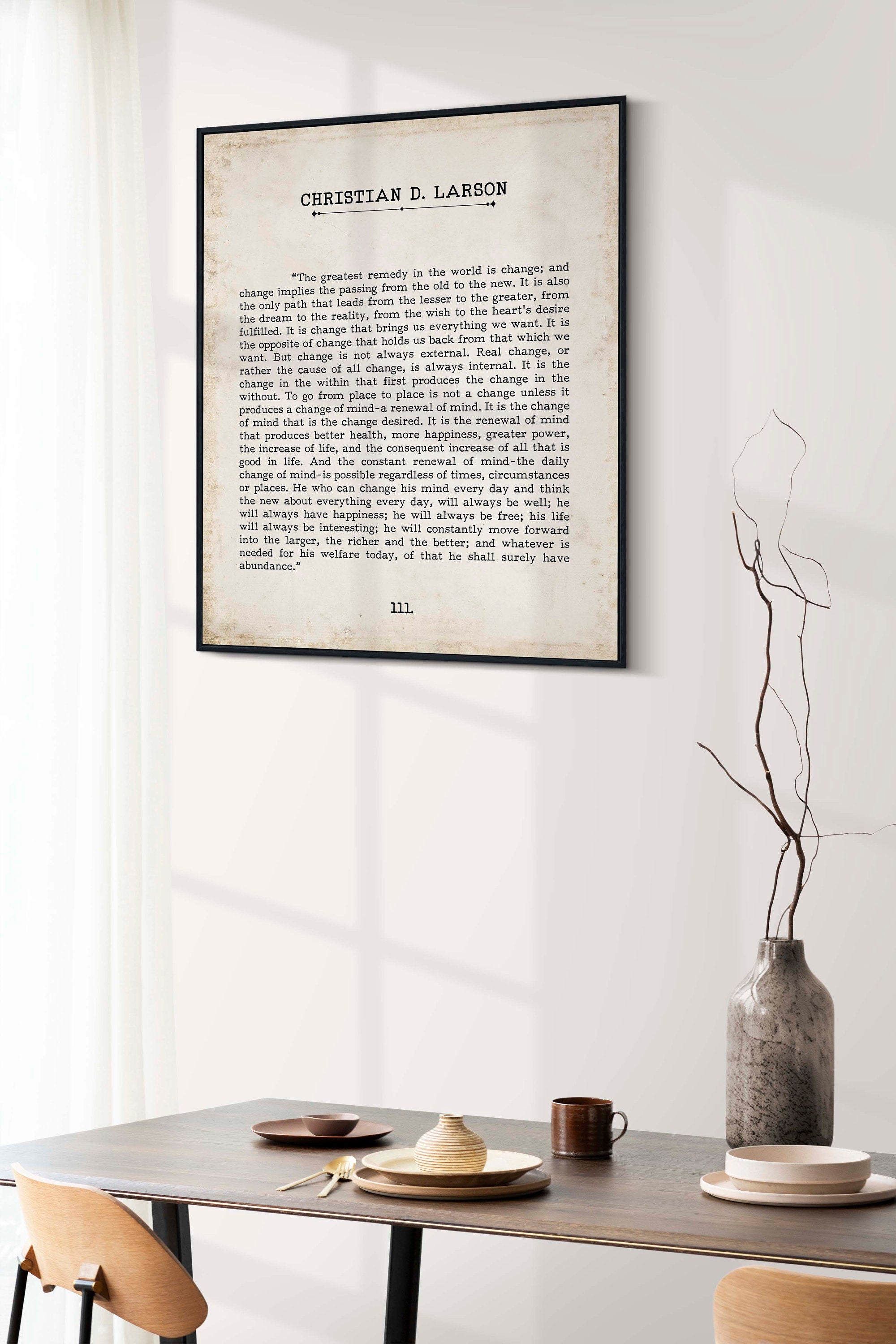 Christian D. Larson Change Quote Book Page Inspirational Wall Art, The Greatest Remedy In The World Is Change Vintage Style Print Wall Decor