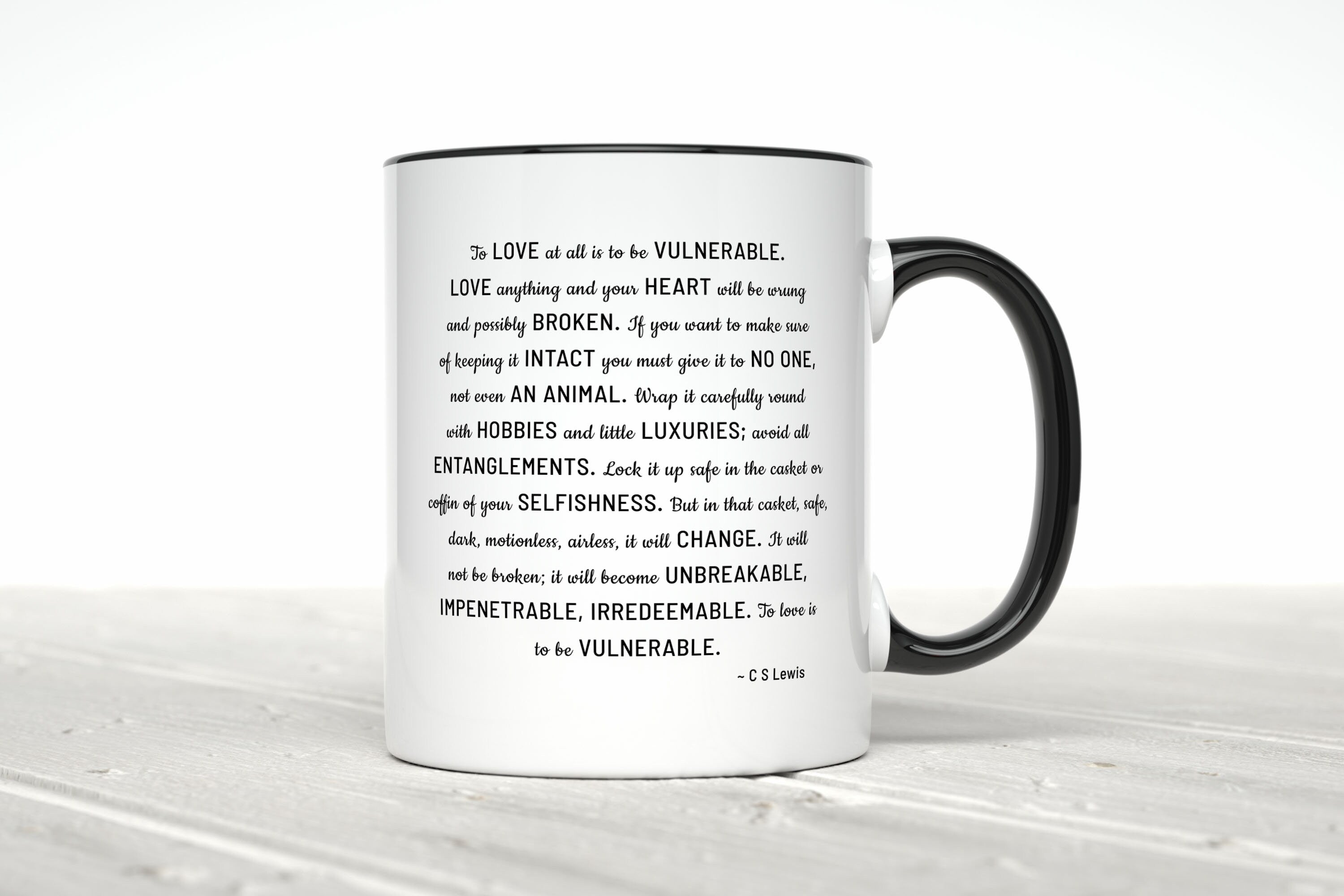 CS Lewis To Love Is To Be Vulnerable, Unique Black Coffee Mug Gift For Her