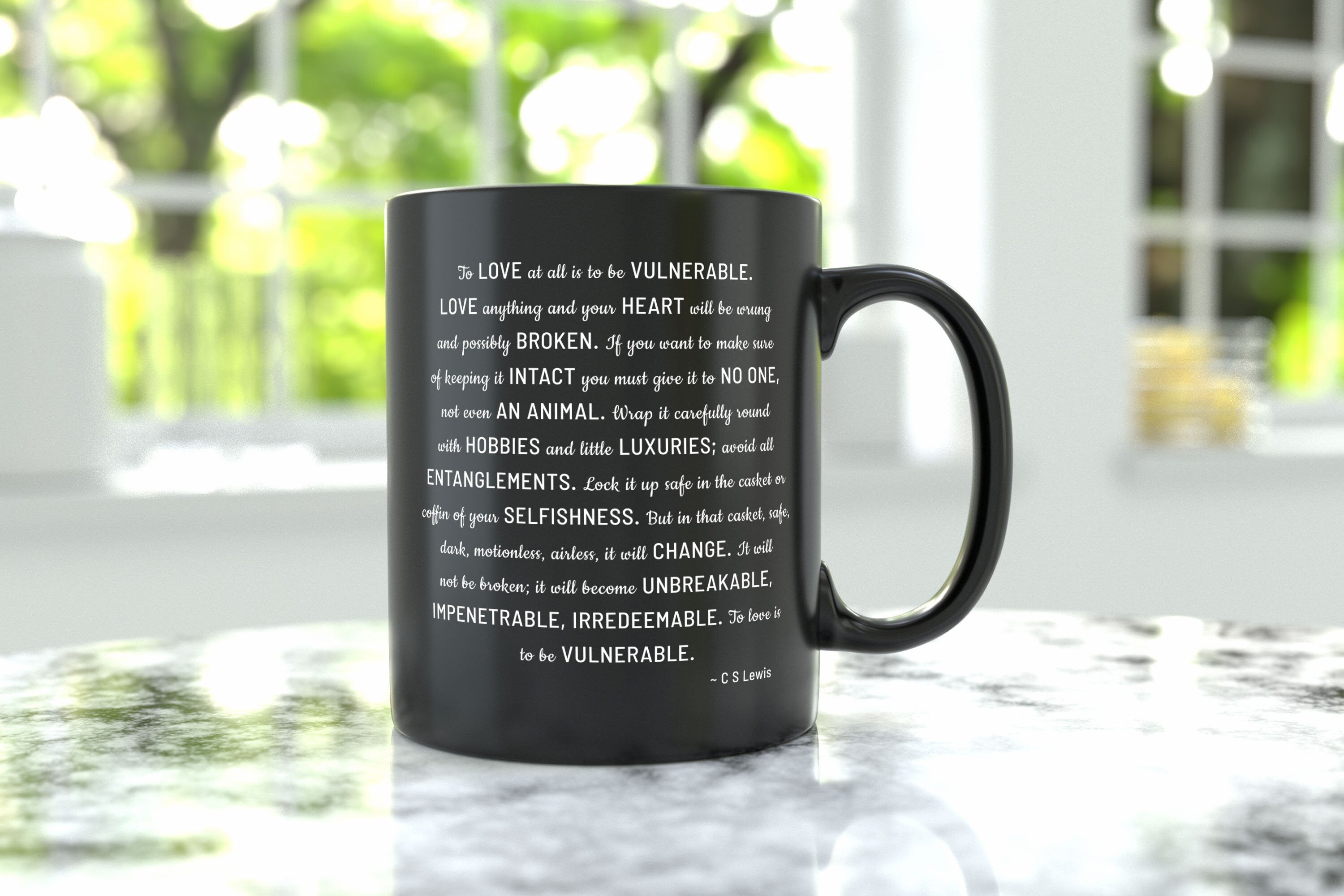 CS Lewis To Love Is To Be Vulnerable, Unique Black & White Coffee Mug Gift For Her