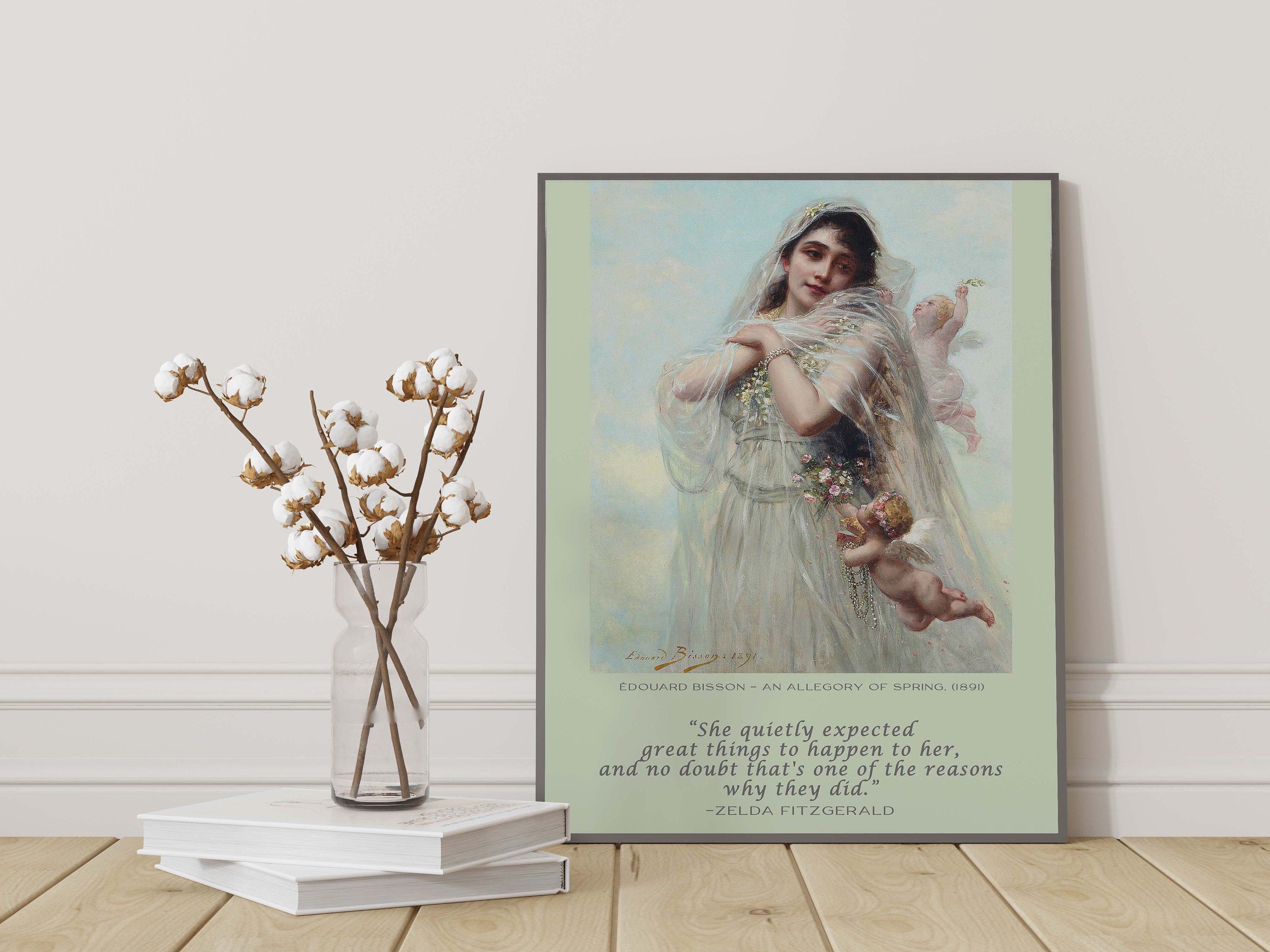 She Quietly Expected Great Things To Happen Zelda Fitzgerald Quote With Eduard Bisson Fine Art Print Unframed, Ethereal Mystical Woman