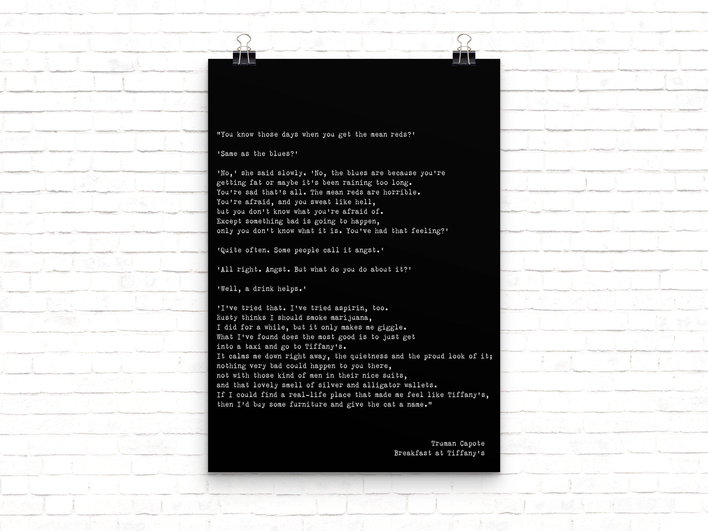 Breakfast At Tiffanys The Mean Reds Quote Print Audrey Hepburn Art, Truman Capote