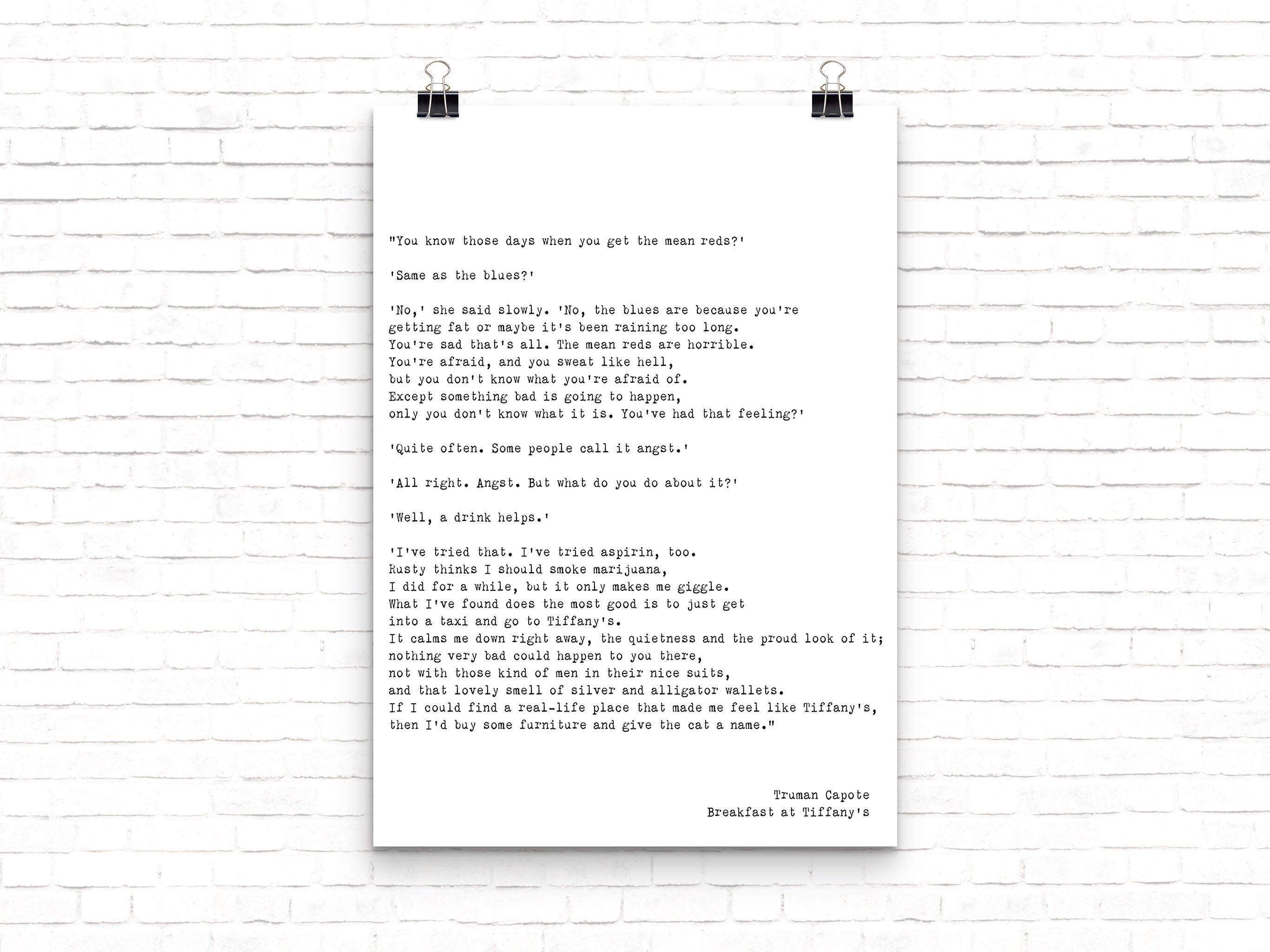 Breakfast At Tiffanys The Mean Reds Quote Print Audrey Hepburn Art, Truman Capote