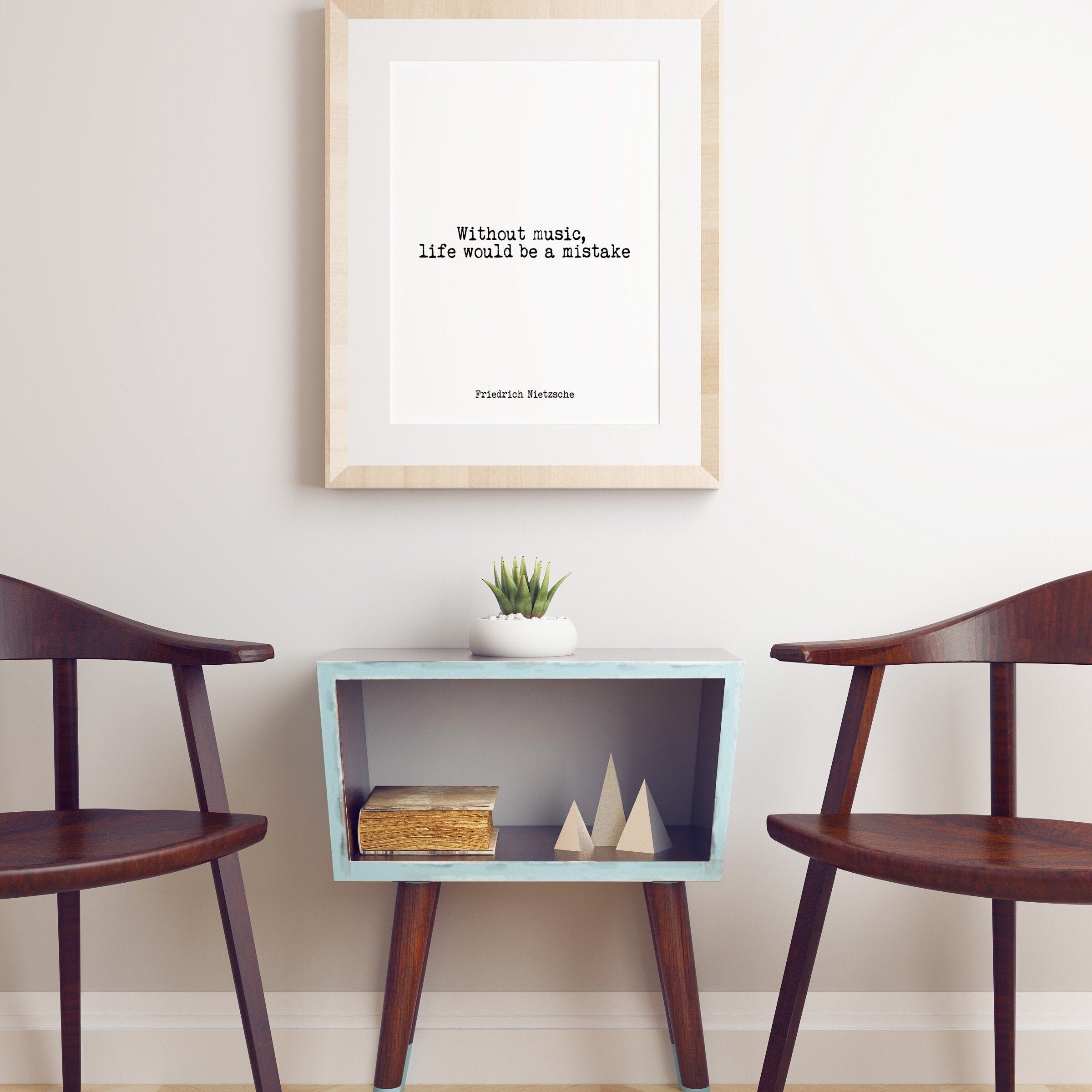 Without Music Life Would Be A Mistake Friedrich Nietzsche Quote Print, Unframed Black & White Wall Decor Art