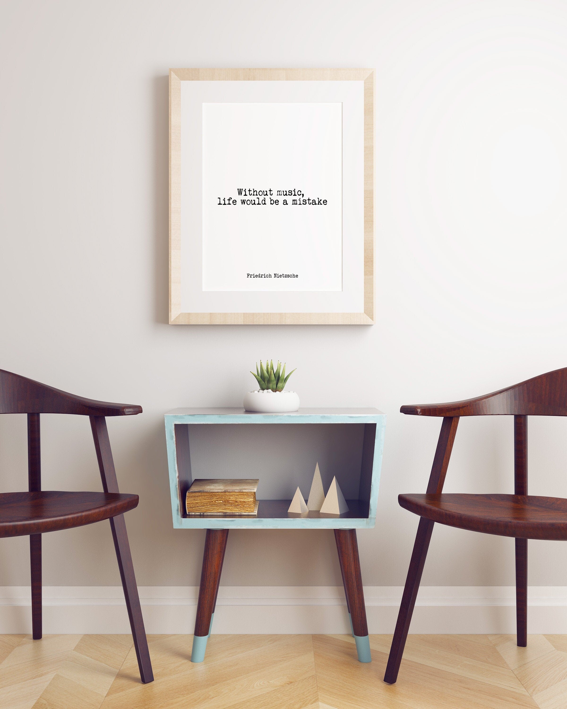 Without Music Life Would Be A Mistake Friedrich Nietzsche Quote Print, Unframed Black & White Wall Decor Art